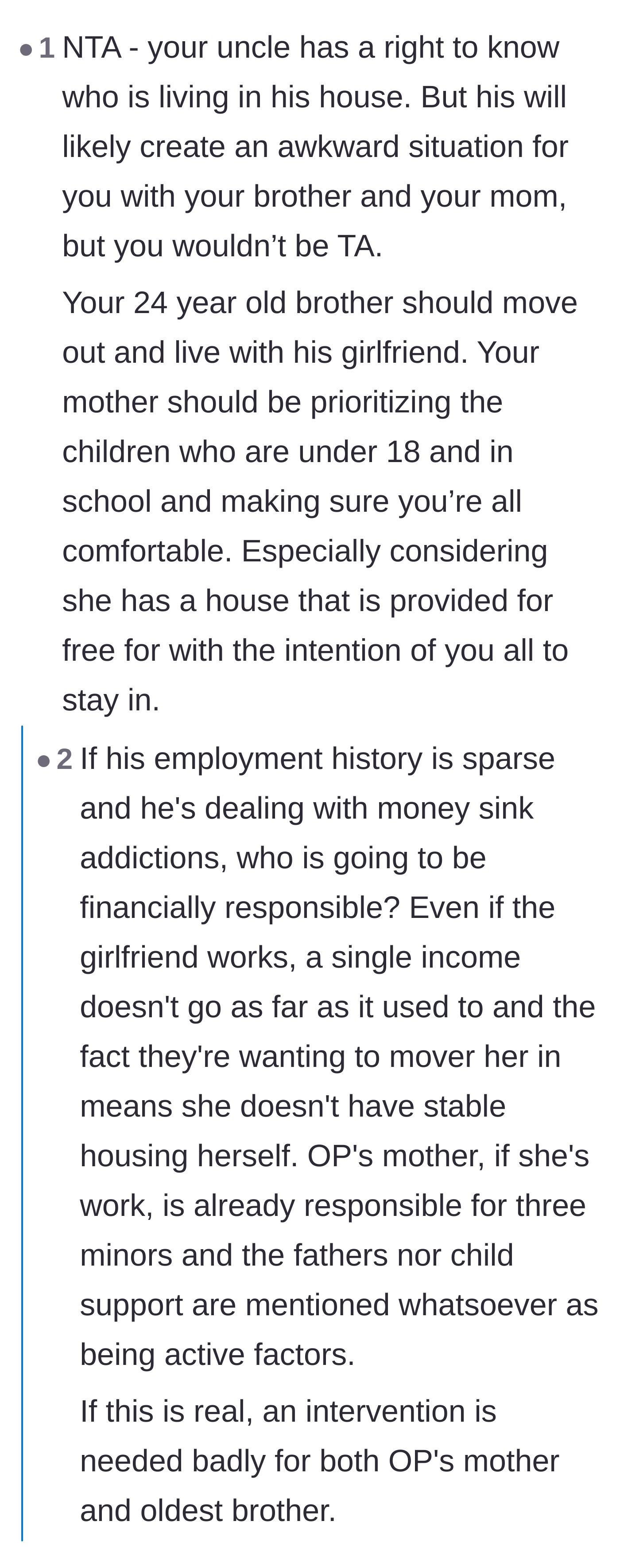 Comment thread 5 - A discussion about the mother's failure to protect her minor children and the looming financial disaster of the brother's choices.