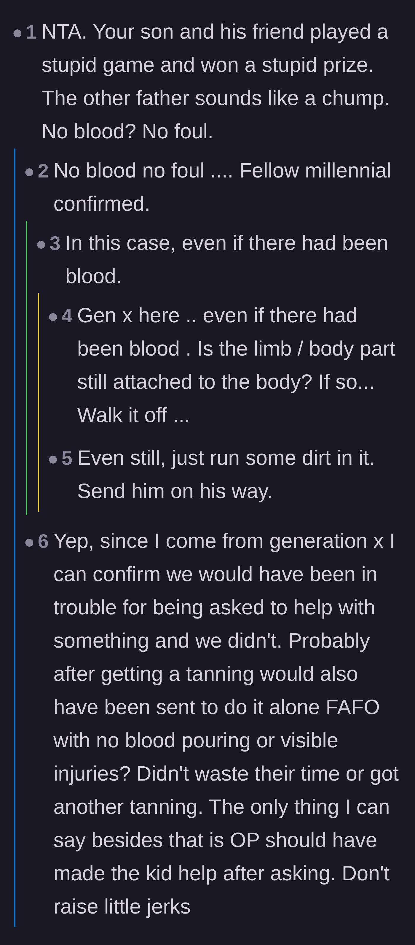Comment thread 3 - A nostalgic thread where older generations brag about hiding serious injuries from their parents to avoid getting punished.