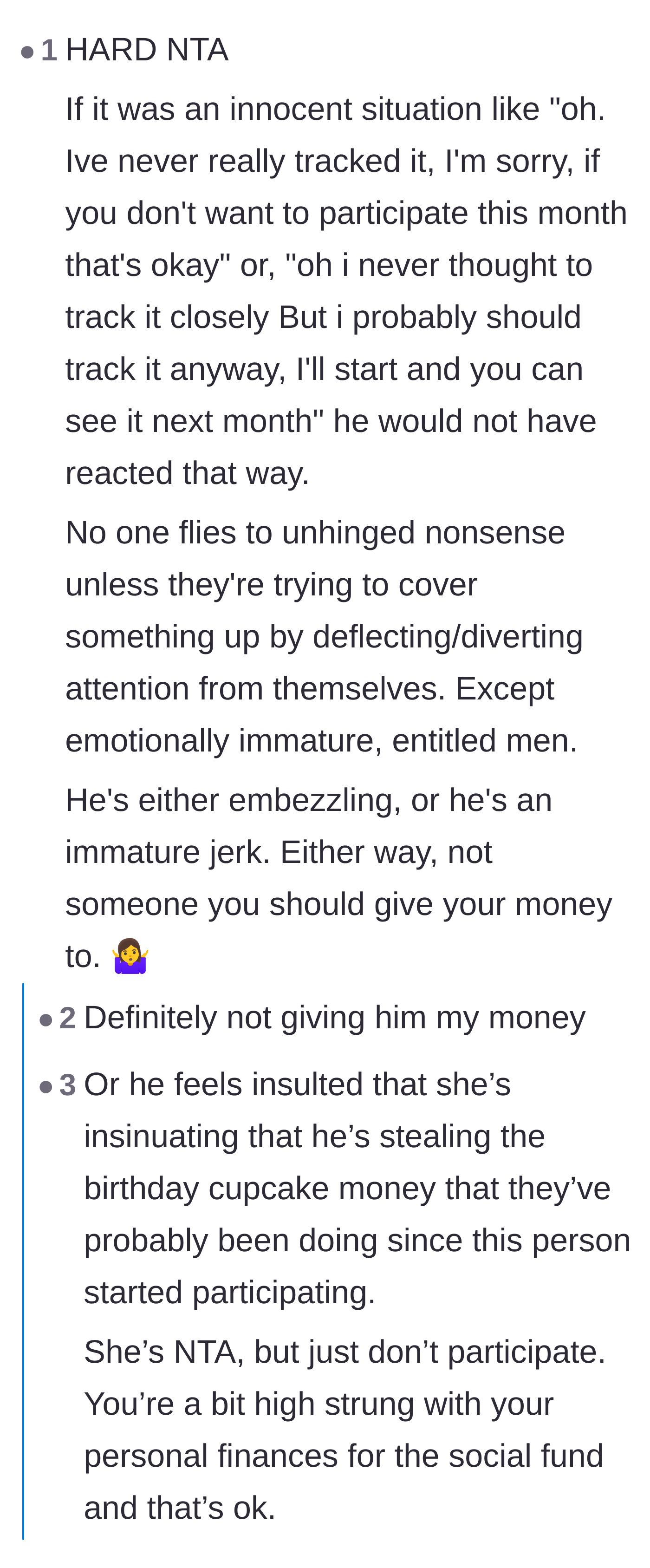 Comment thread 2 - Discussion on whether Liam's extreme reaction means he's hiding something or just insulted by the implication of theft.