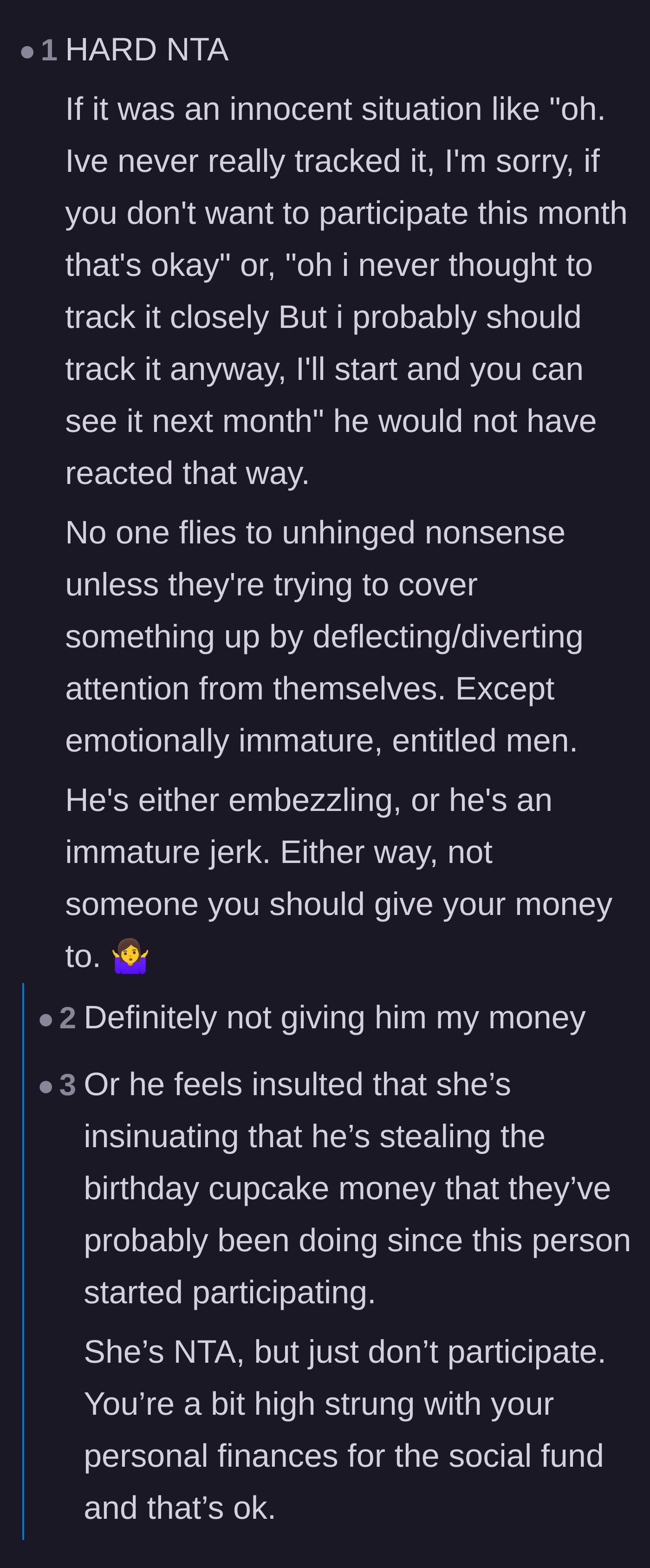 Comment thread 2 - Discussion on whether Liam's extreme reaction means he's hiding something or just insulted by the implication of theft.
