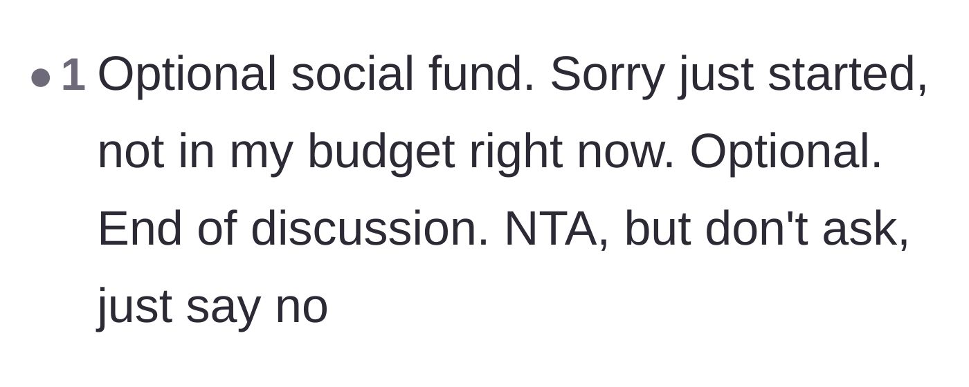 Comment thread 3 - Advice to simply opt out of the voluntary fund without asking for a breakdown.