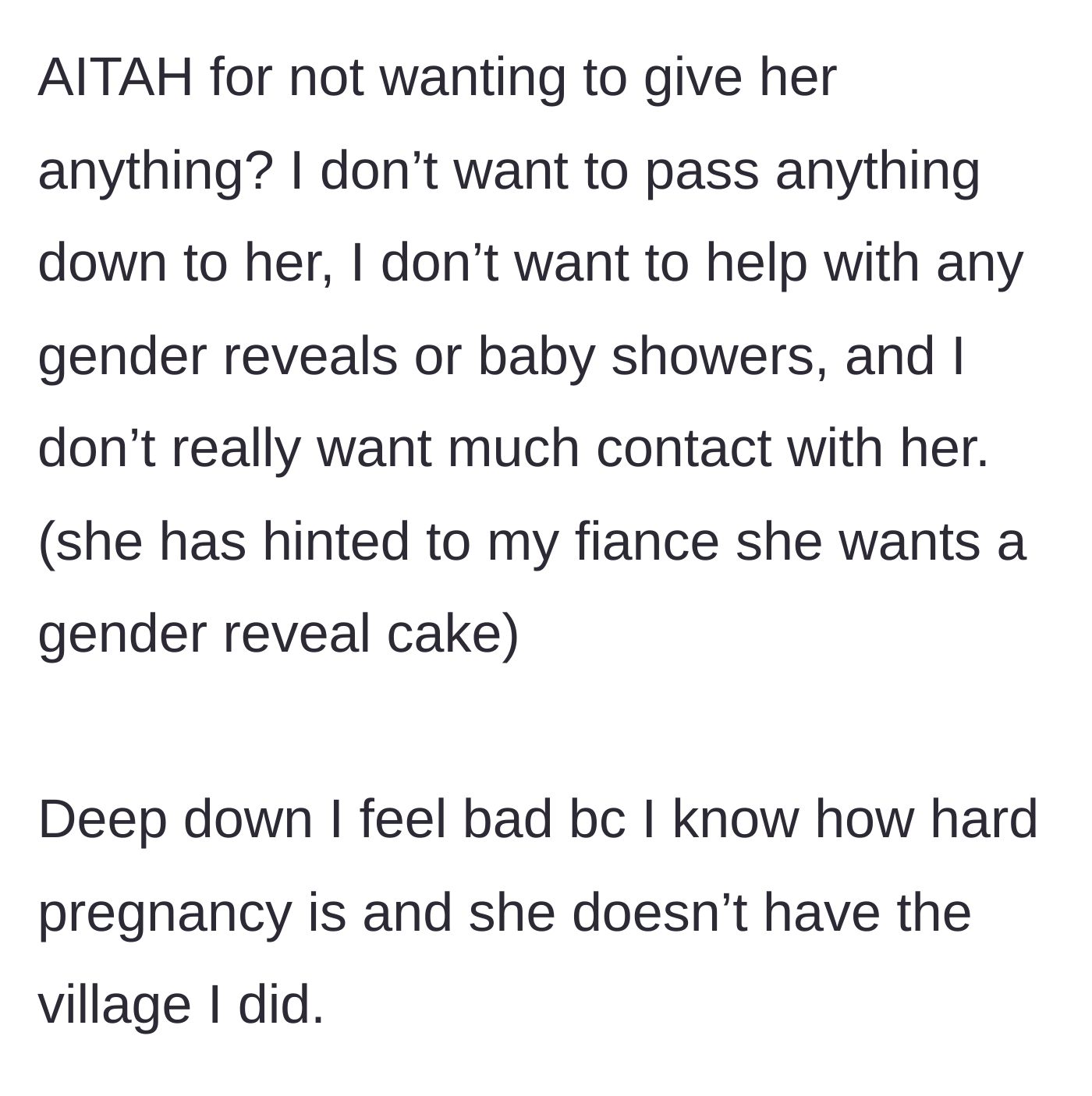 Story part 12 - The author wonders if she is wrong for not wanting to hand things down, host parties, or have contact, despite feeling guilty.
