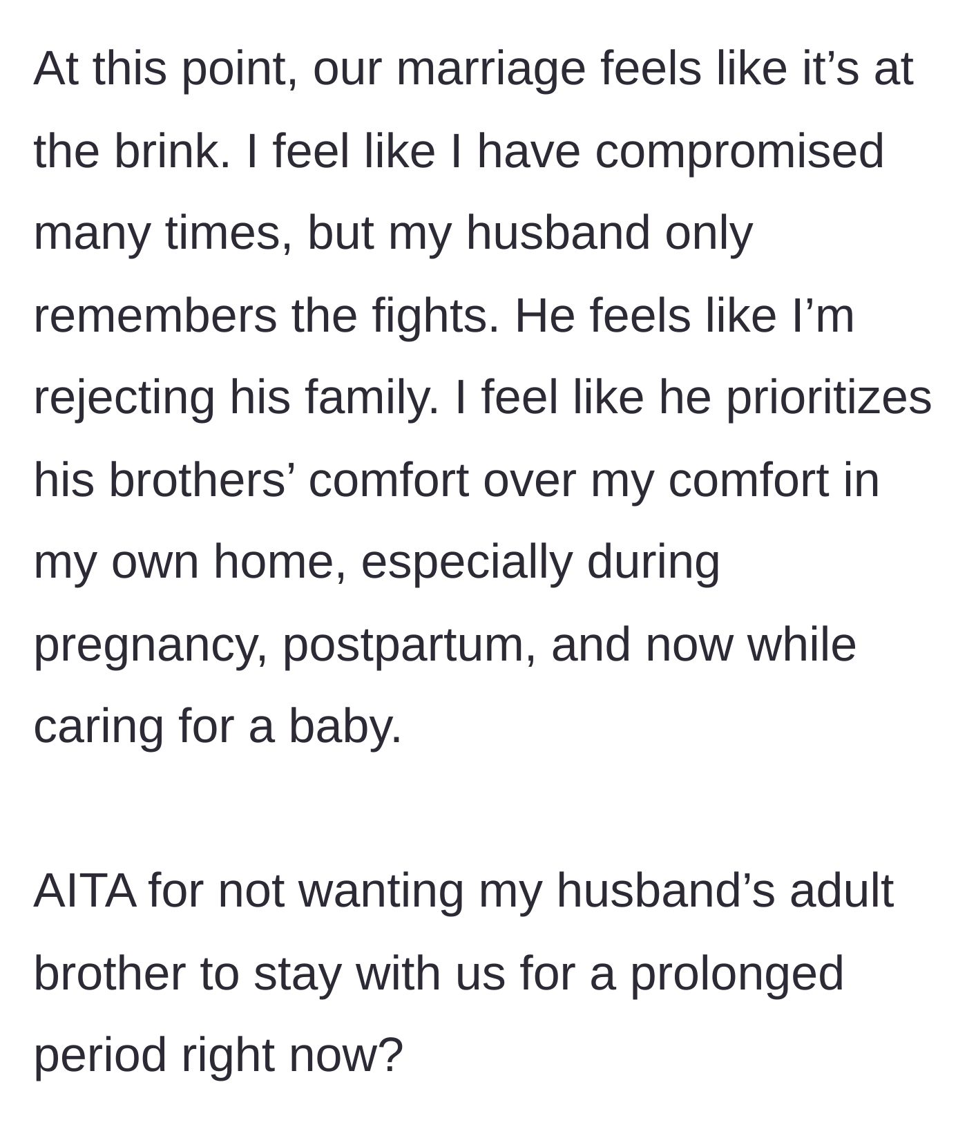 Story part 9 - Wife feels marriage is ending as husband prioritizes his brothers' comfort over her safety and sanity.
