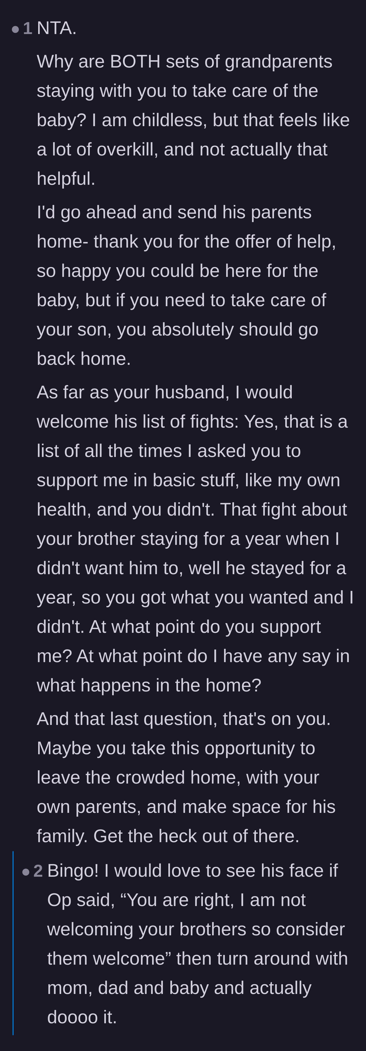 Comment thread 3 - Advice to flip the husband's list of arguments against him, with concerns about the wife's immigration status.