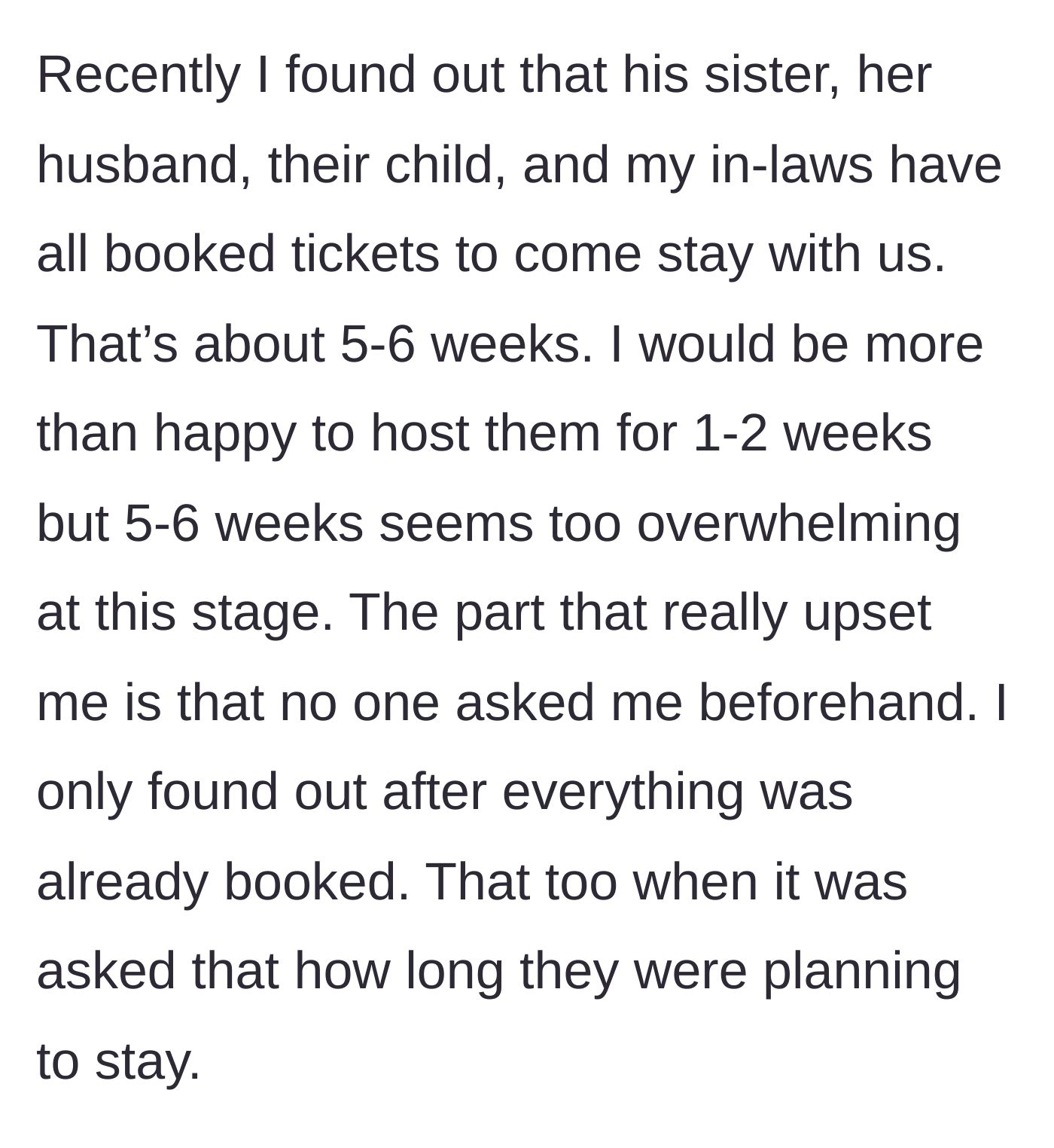 Story part 2 - The shocking discovery of the five-to-six week surprise family booking.