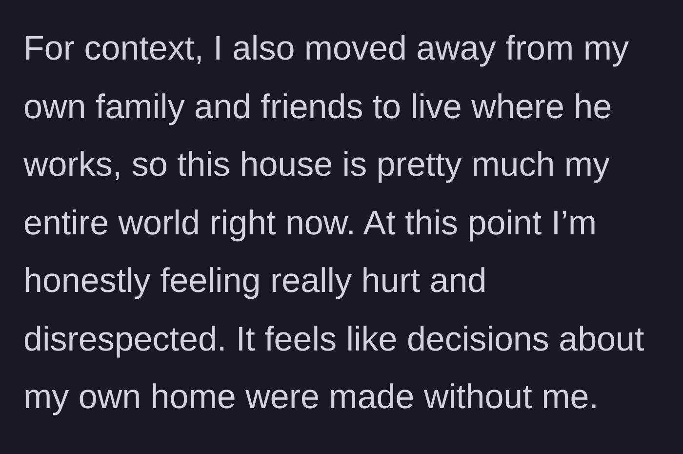 Story part 5 - The wife expressing her profound isolation and betrayal in a city where she knows no one.