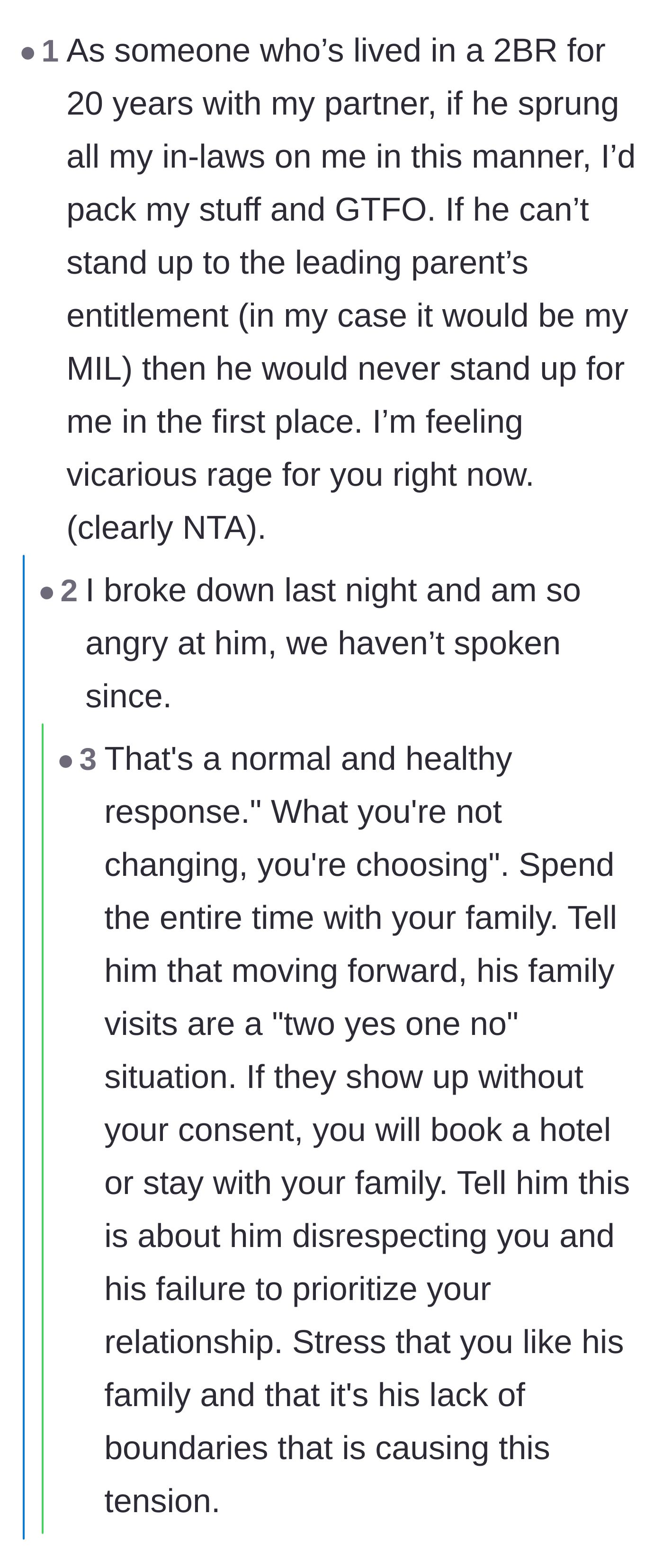 Comment thread 2 - Readers expressing shared outrage and advising the wife that accepting this situation is a choice she doesn't have to make.