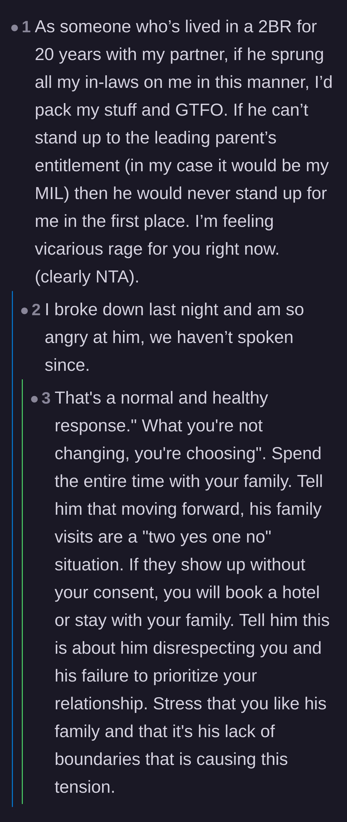 Comment thread 2 - Readers expressing shared outrage and advising the wife that accepting this situation is a choice she doesn't have to make.