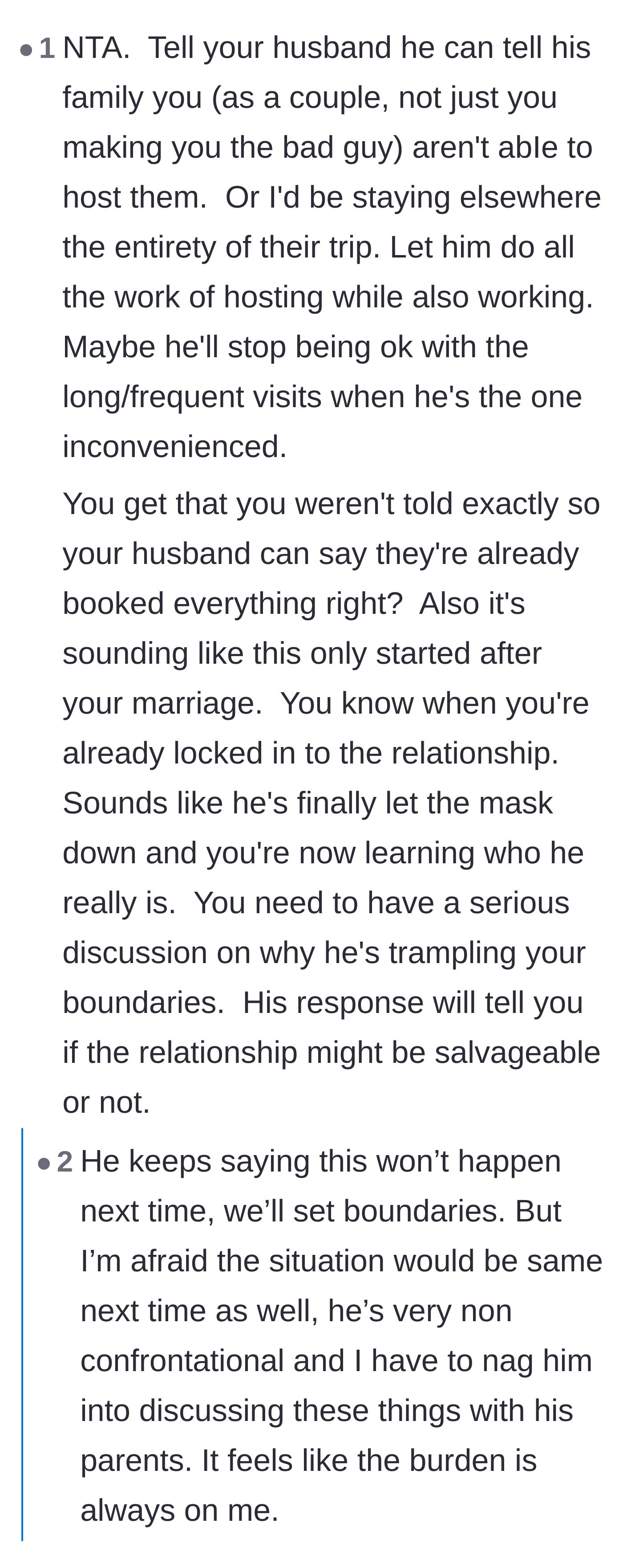 Comment thread 4 - Strategies for forcing the husband to face the consequences of his lack of boundaries, including defying the dietary restrictions.
