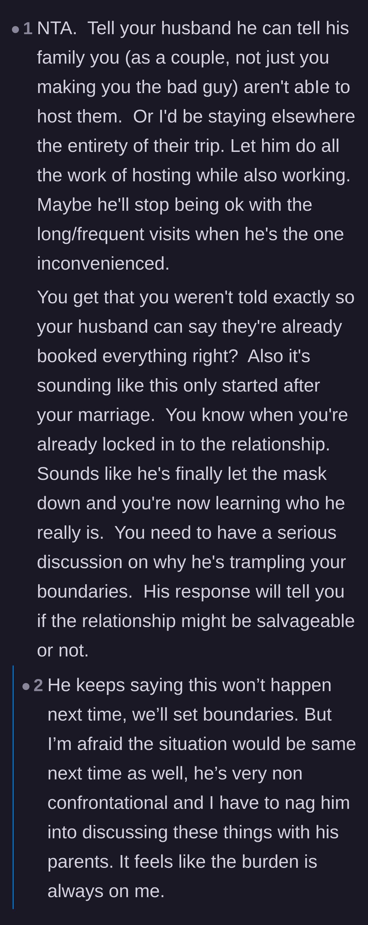 Comment thread 4 - Strategies for forcing the husband to face the consequences of his lack of boundaries, including defying the dietary restrictions.