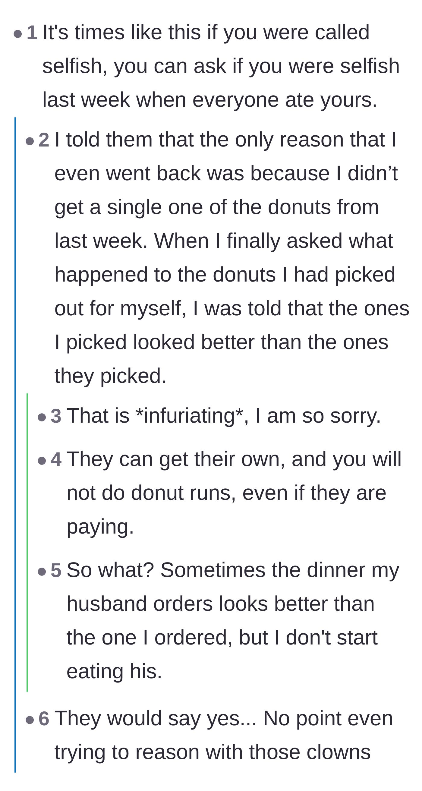 Comment thread 2 - Outrage over the family's excuse that the main character's donuts just looked better