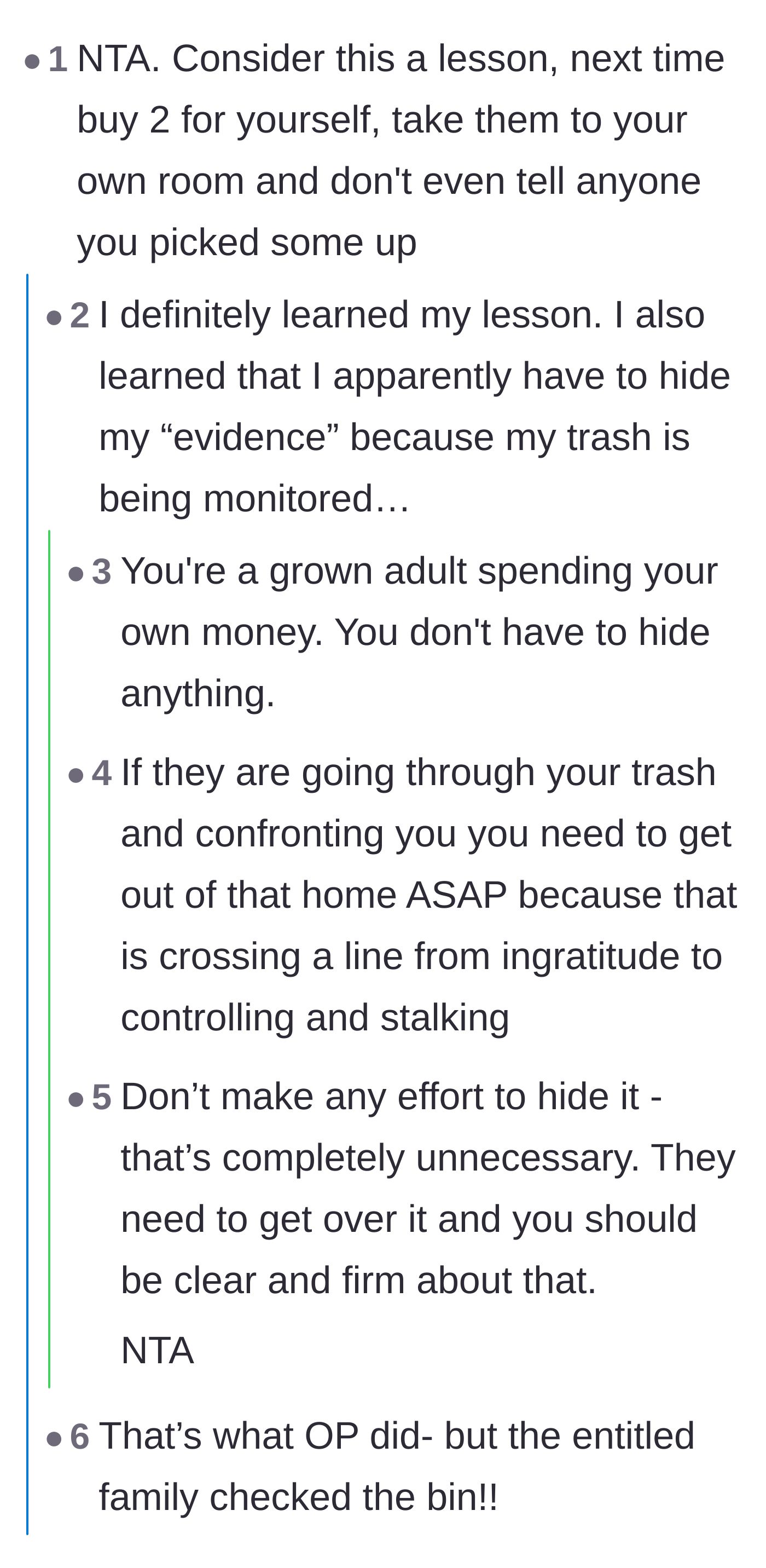 Comment thread 4 - Debate on whether an adult should have to hide their snack trash in their own home