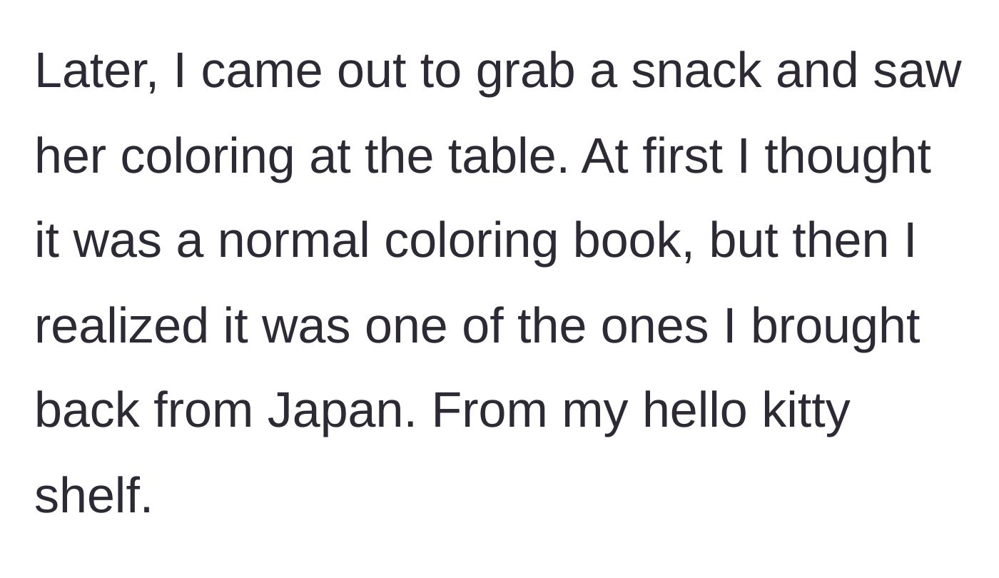 Story part 6 - The author discovers the niece coloring in one of her imported Japanese books taken straight from her private display shelf.