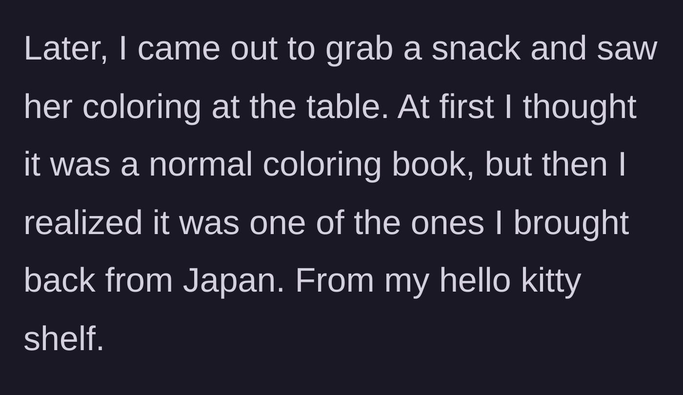 Story part 6 - The author discovers the niece coloring in one of her imported Japanese books taken straight from her private display shelf.