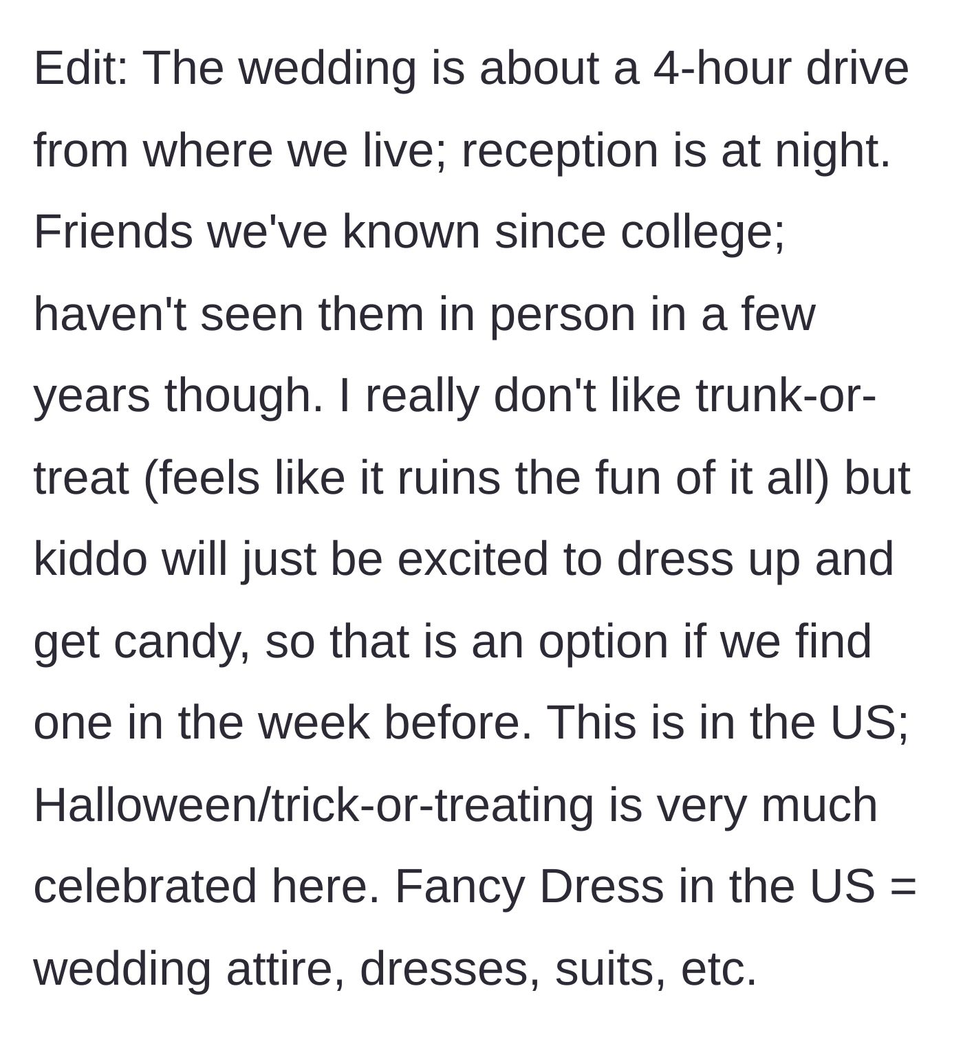 Story part 4 - A map showing a four-hour drive and a rundown of alternative, less exciting Halloween plans like a trunk-or-treat.