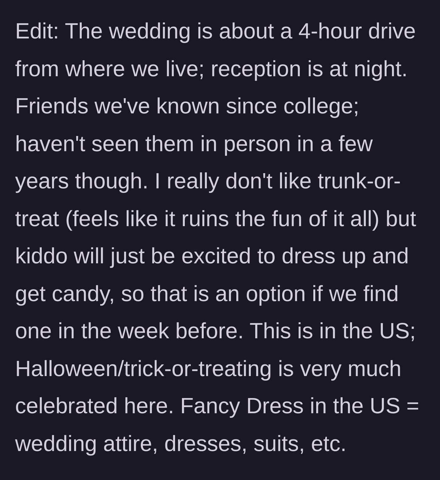 Story part 4 - A map showing a four-hour drive and a rundown of alternative, less exciting Halloween plans like a trunk-or-treat.