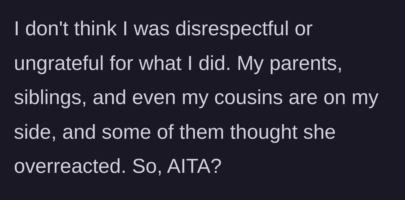 Story part 9 - He questions his actions, noting that the rest of the family supports him.