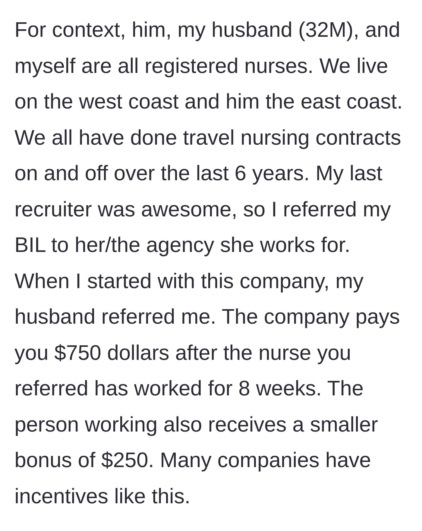 Story part 2 - Explanation of the travel nursing referral bonus structure