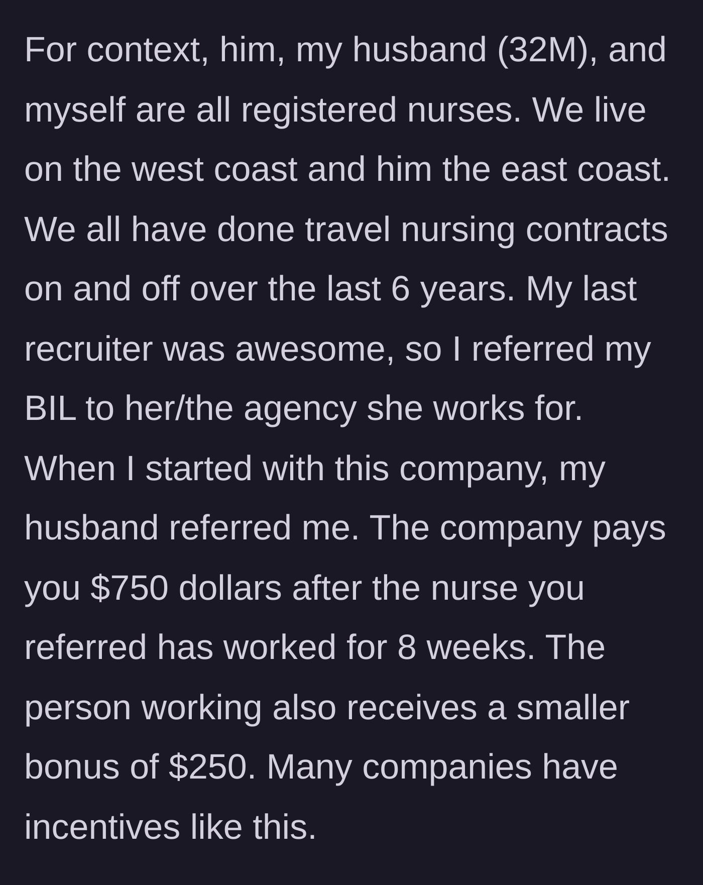 Story part 2 - Explanation of the travel nursing referral bonus structure