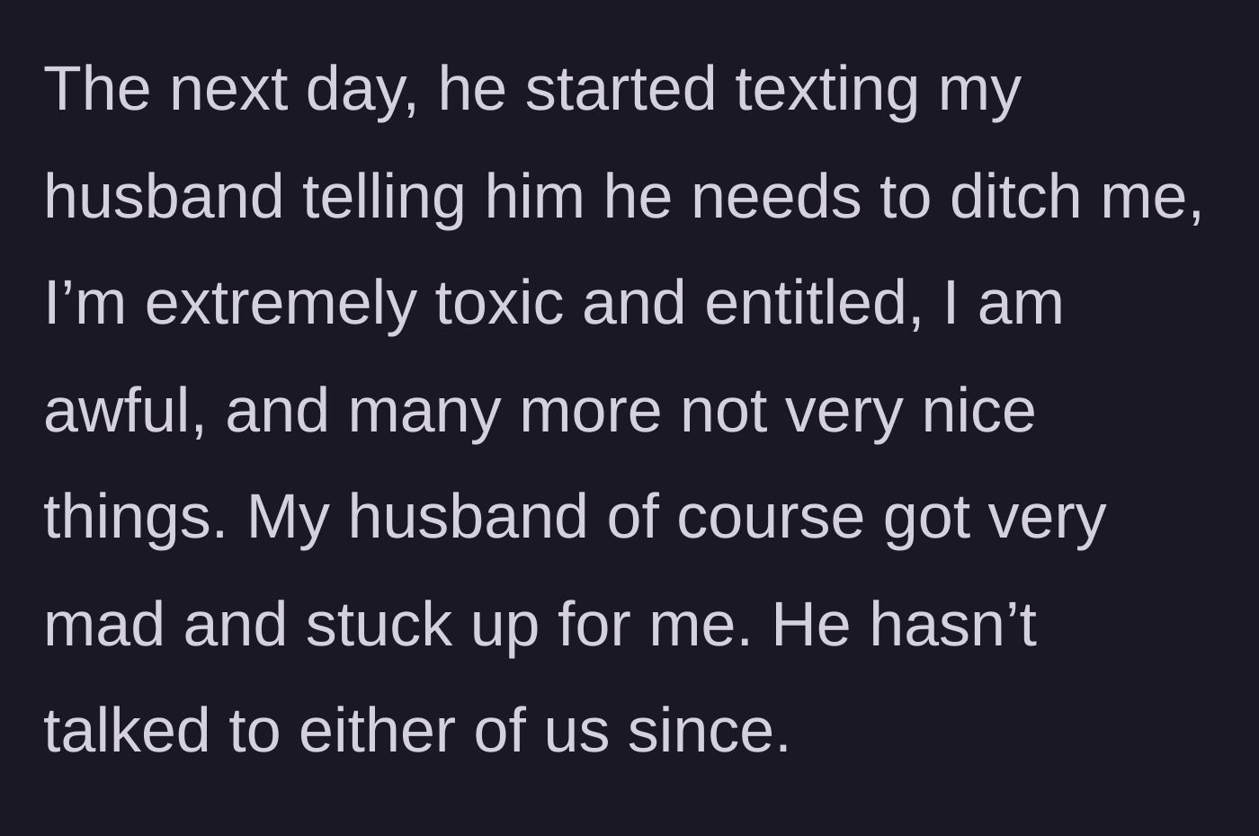 Story part 5 - The brother-in-law demands his brother divorce the narrator, leading to no contact