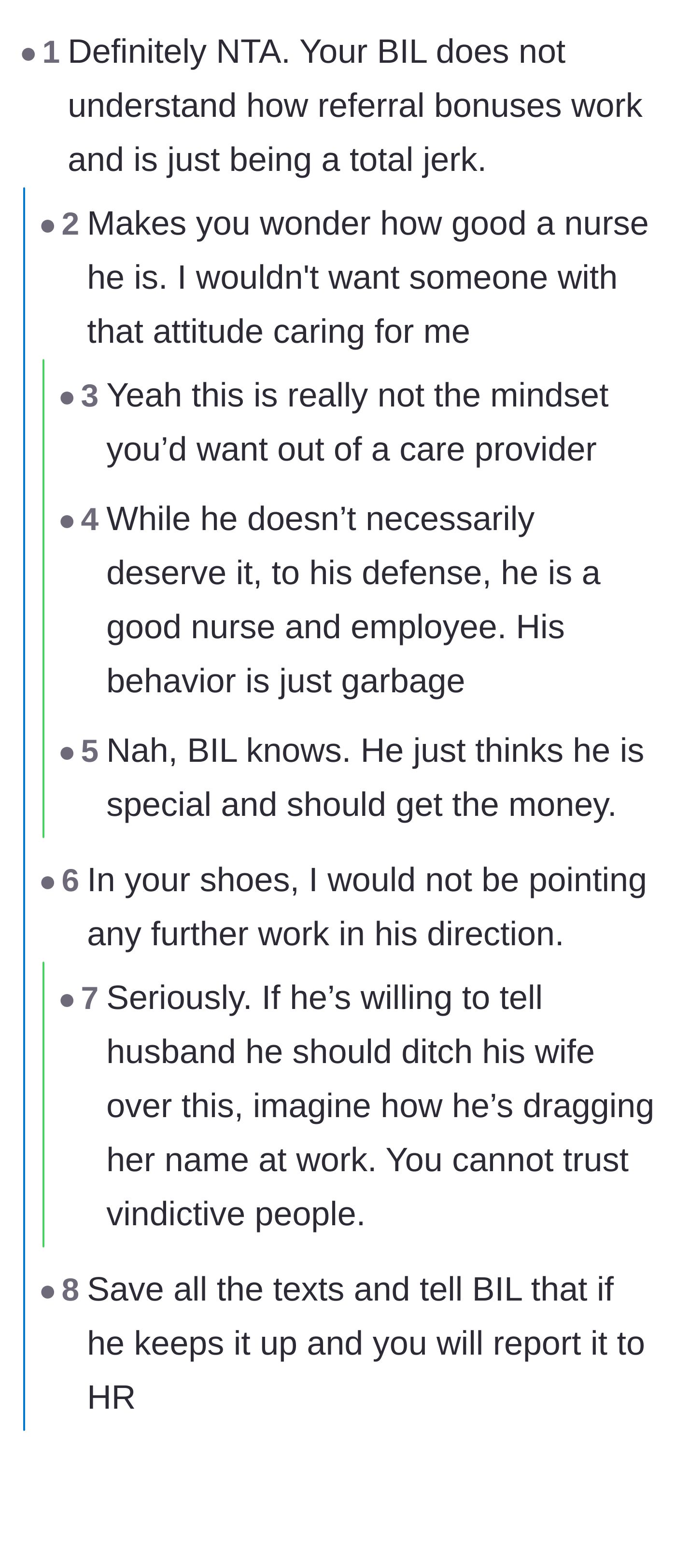 Comment thread 1 - Readers questioning the brother-in-law's professional integrity and suggesting underlying issues