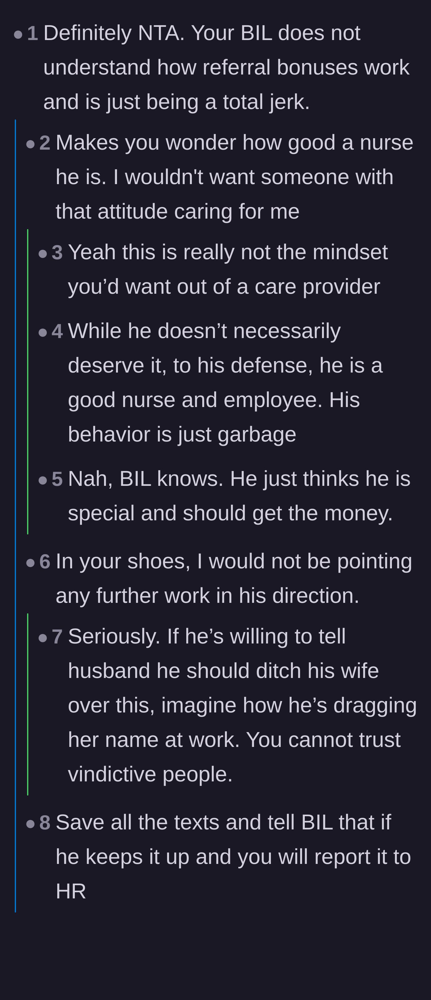 Comment thread 1 - Readers questioning the brother-in-law's professional integrity and suggesting underlying issues