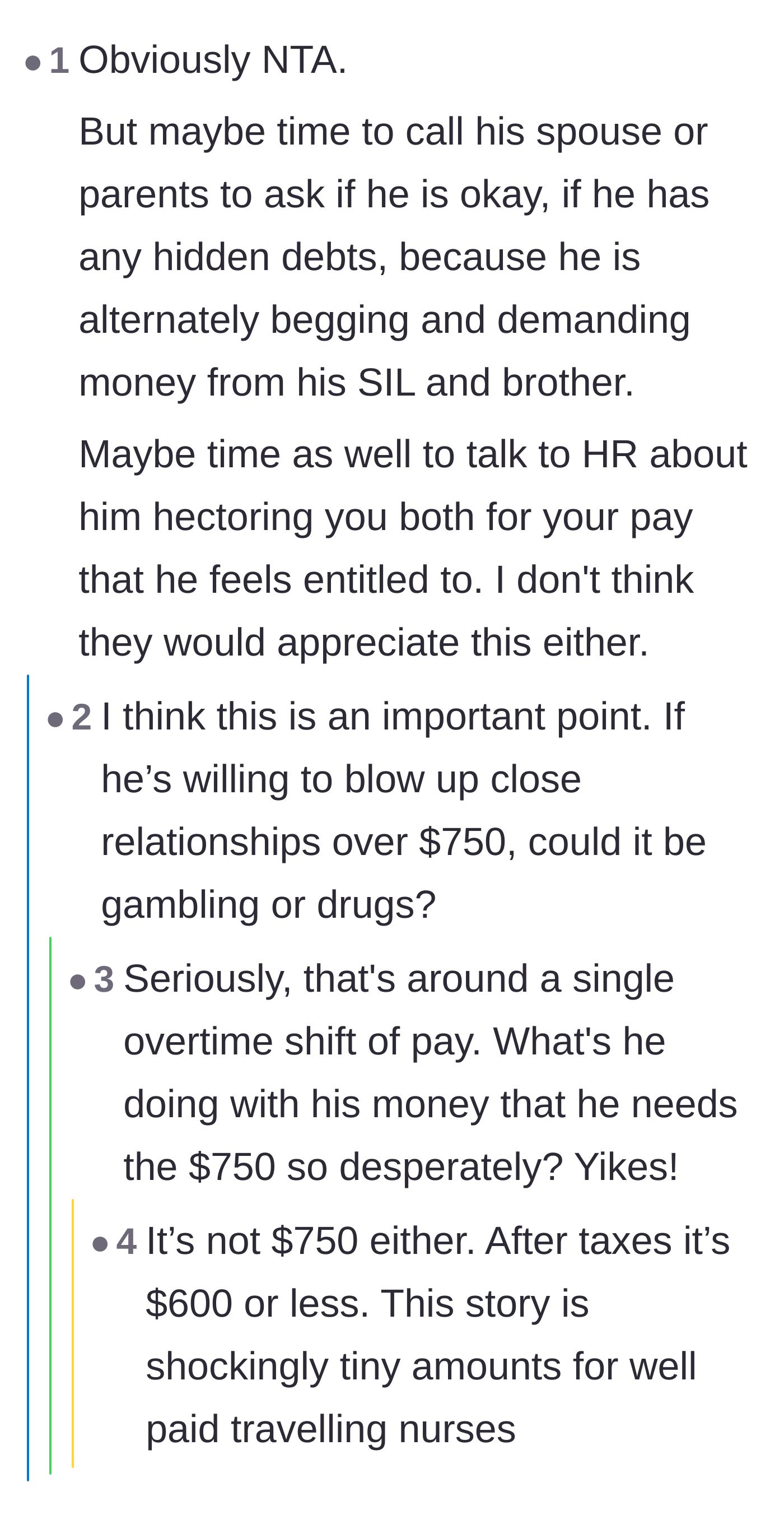 Comment thread 4 - Speculation that his desperate behavior over $750 hints at secret financial ruin