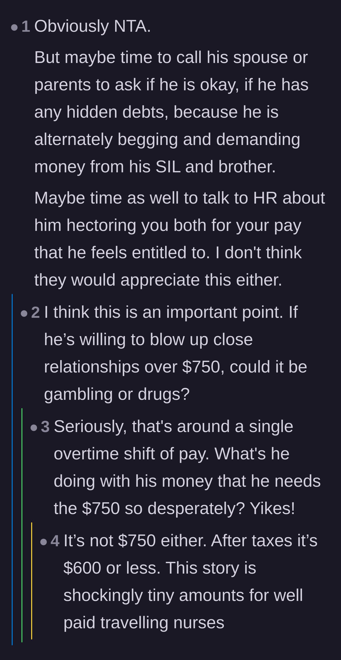 Comment thread 4 - Speculation that his desperate behavior over $750 hints at secret financial ruin