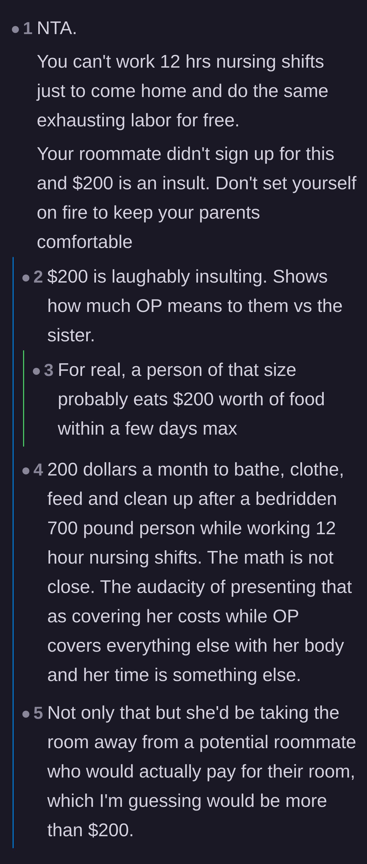 Comment thread 3 - Outrage over the laughably low offer of $200 a month for full-time bariatric care