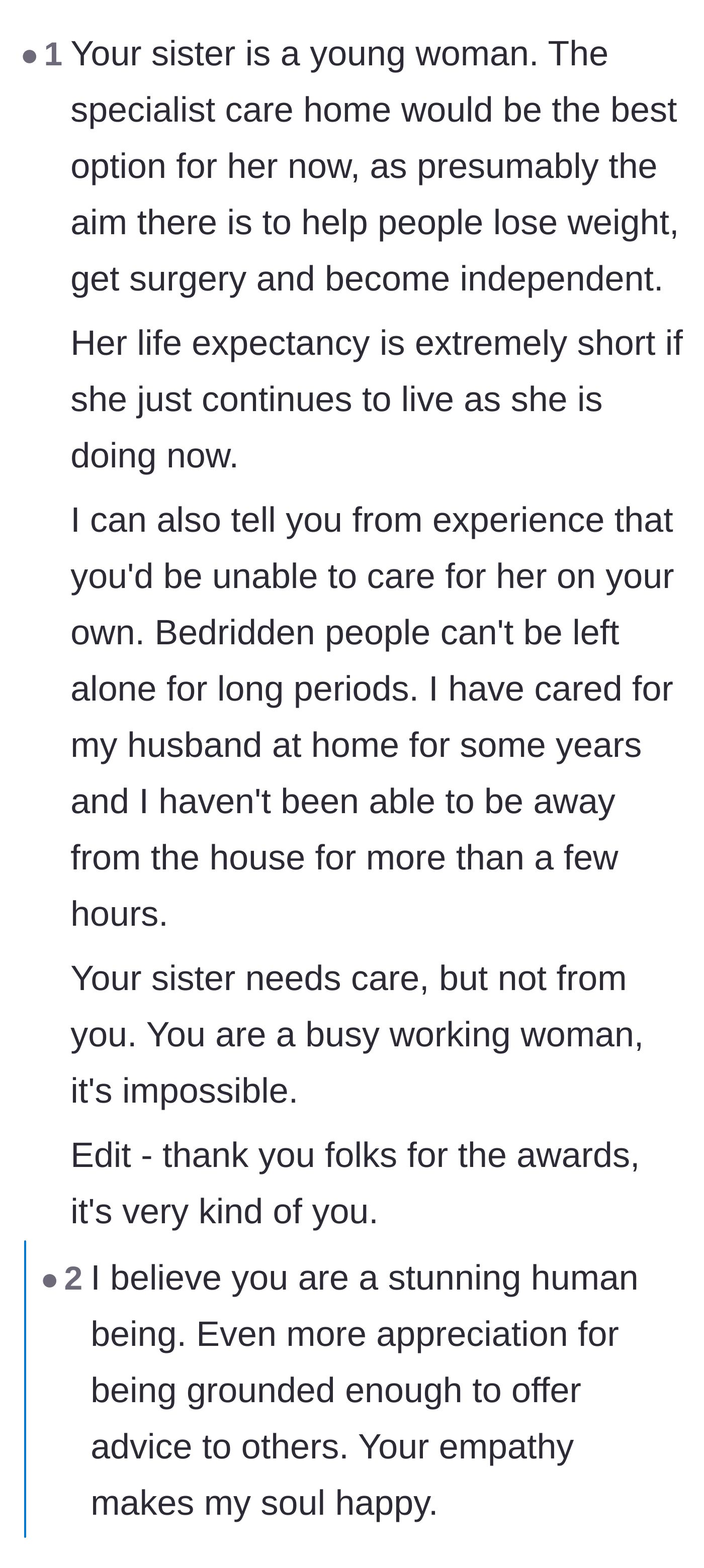 Comment thread 4 - Advice from an experienced caregiver emphasizing the fatal consequences of continuing the current living arrangement