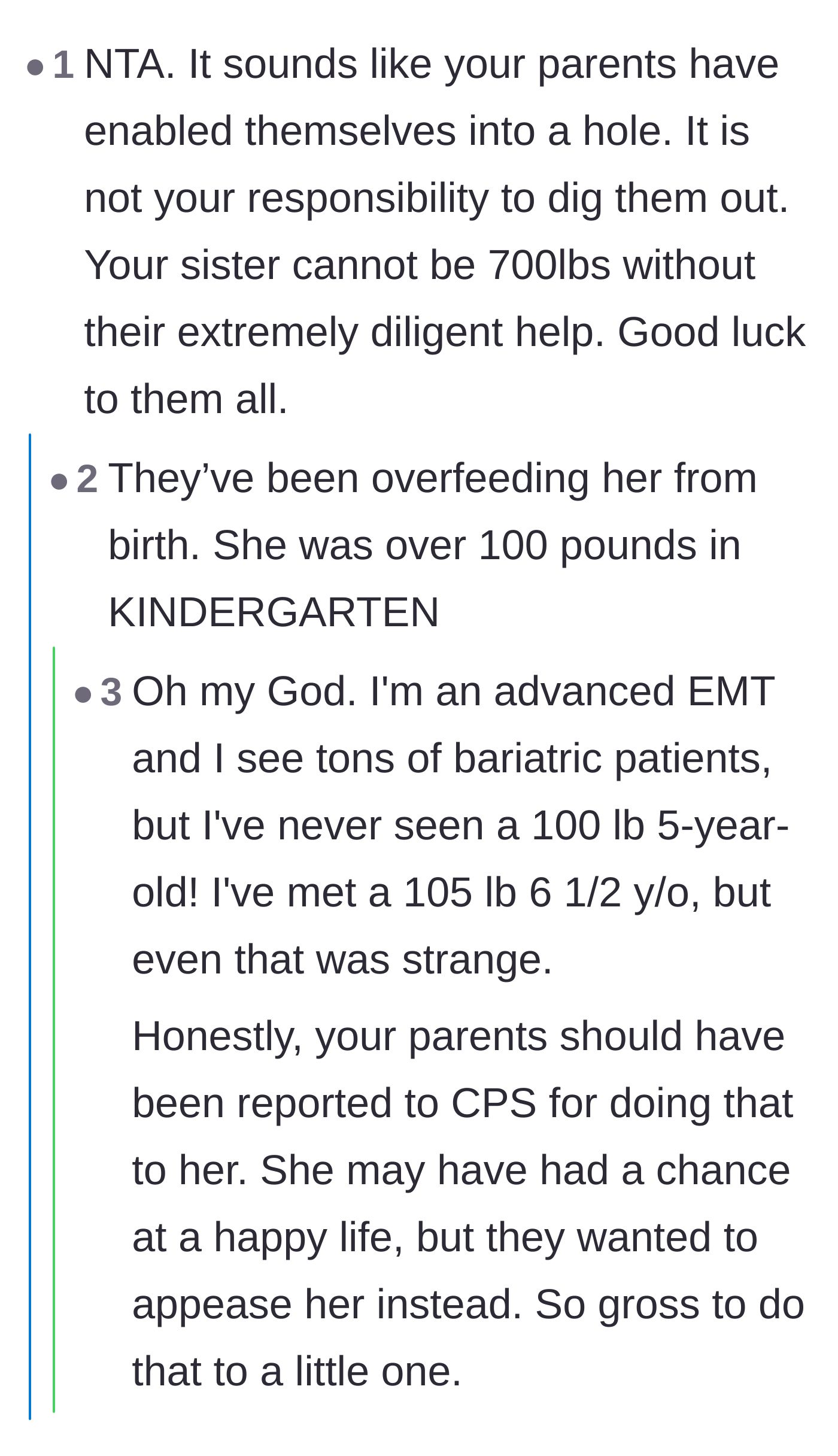 Comment thread 6 - Shock over the revelation that the parents' enabling behavior began in early childhood