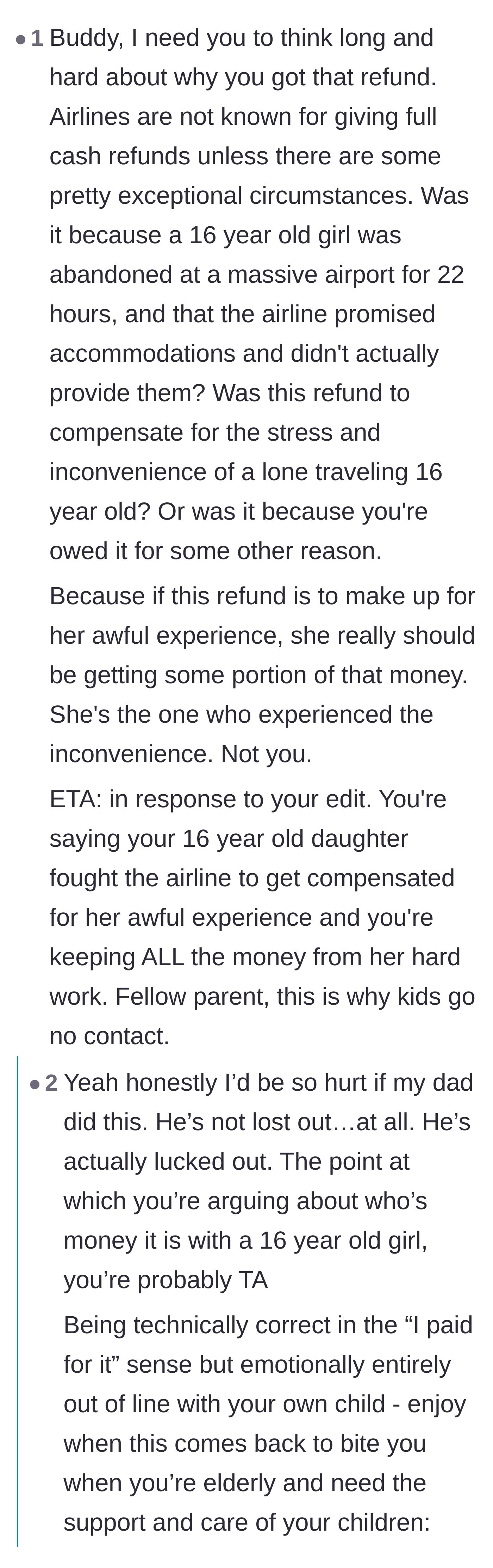 Comment thread 3 - A stark warning from readers that taking the money is a guaranteed fast track to the daughter cutting contact when she reaches adulthood.