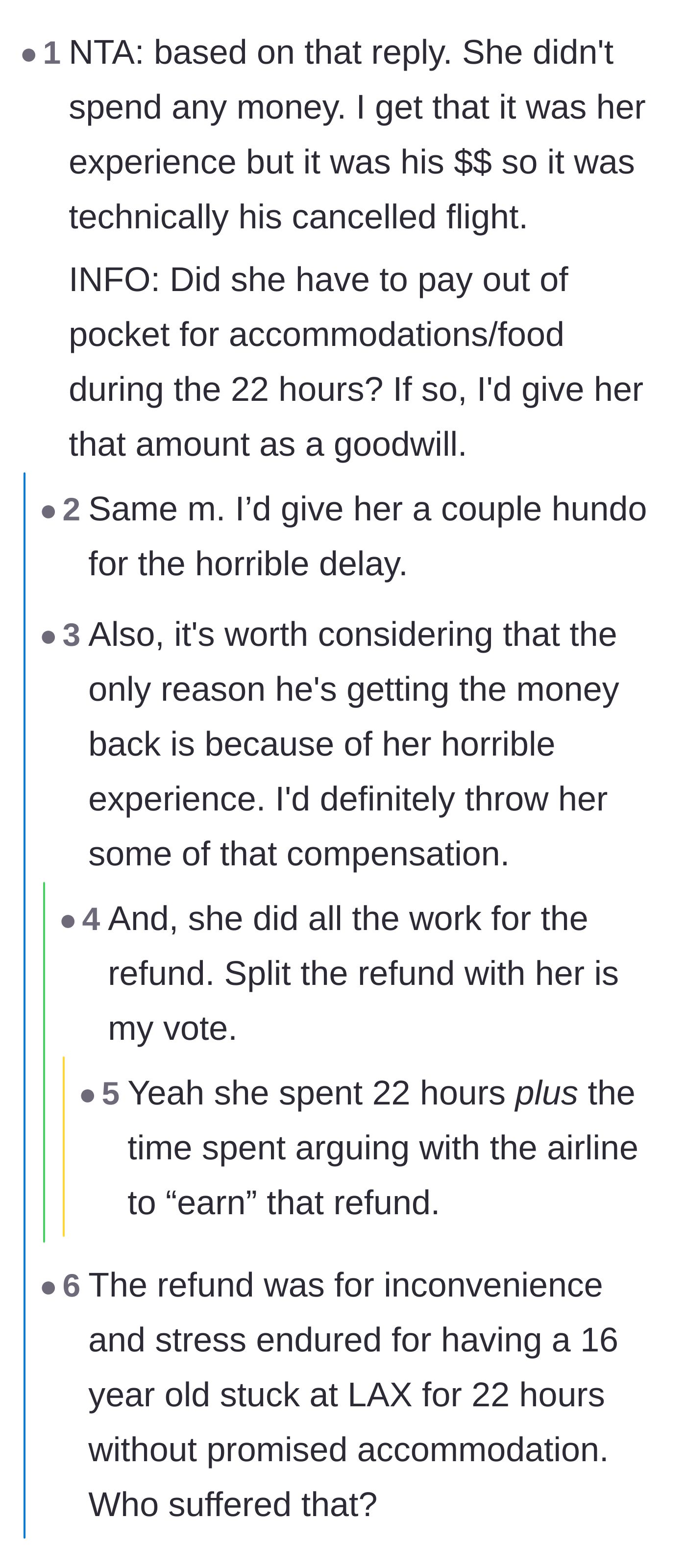 Comment thread 4 - A discussion pivoting from the dad's initial payment to the fact that the refund was exclusively compensation for the daughter's intense distress.