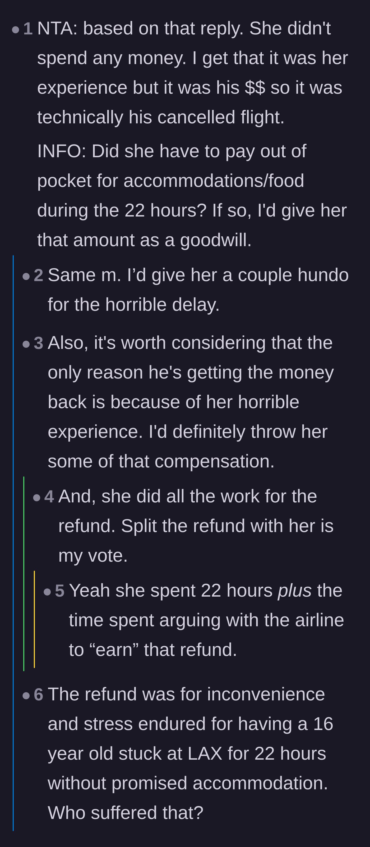 Comment thread 4 - A discussion pivoting from the dad's initial payment to the fact that the refund was exclusively compensation for the daughter's intense distress.