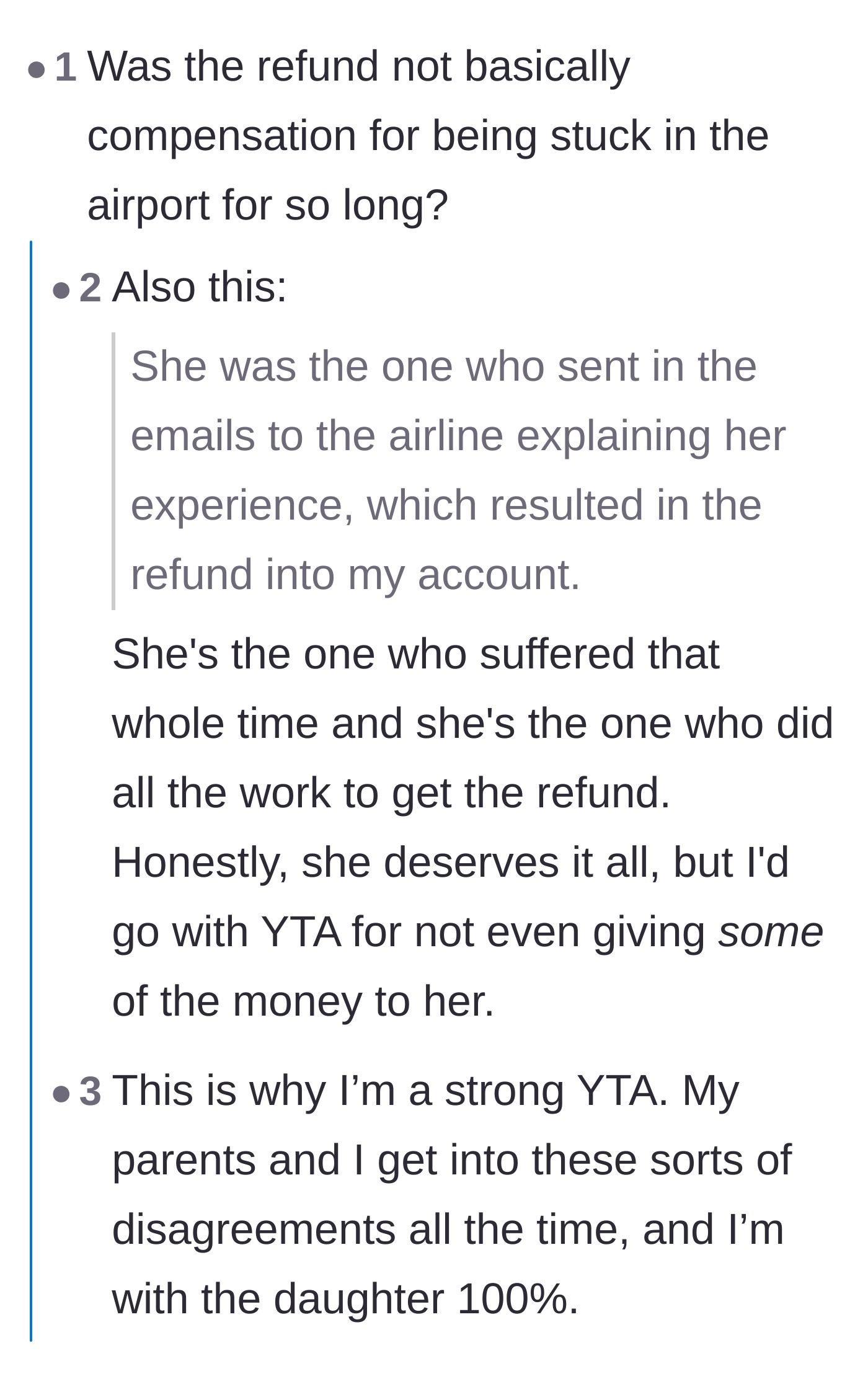 Comment thread 5 - Outrage over the revelation that the father let his daughter sit in an airport for a day without offering to buy her a meal.