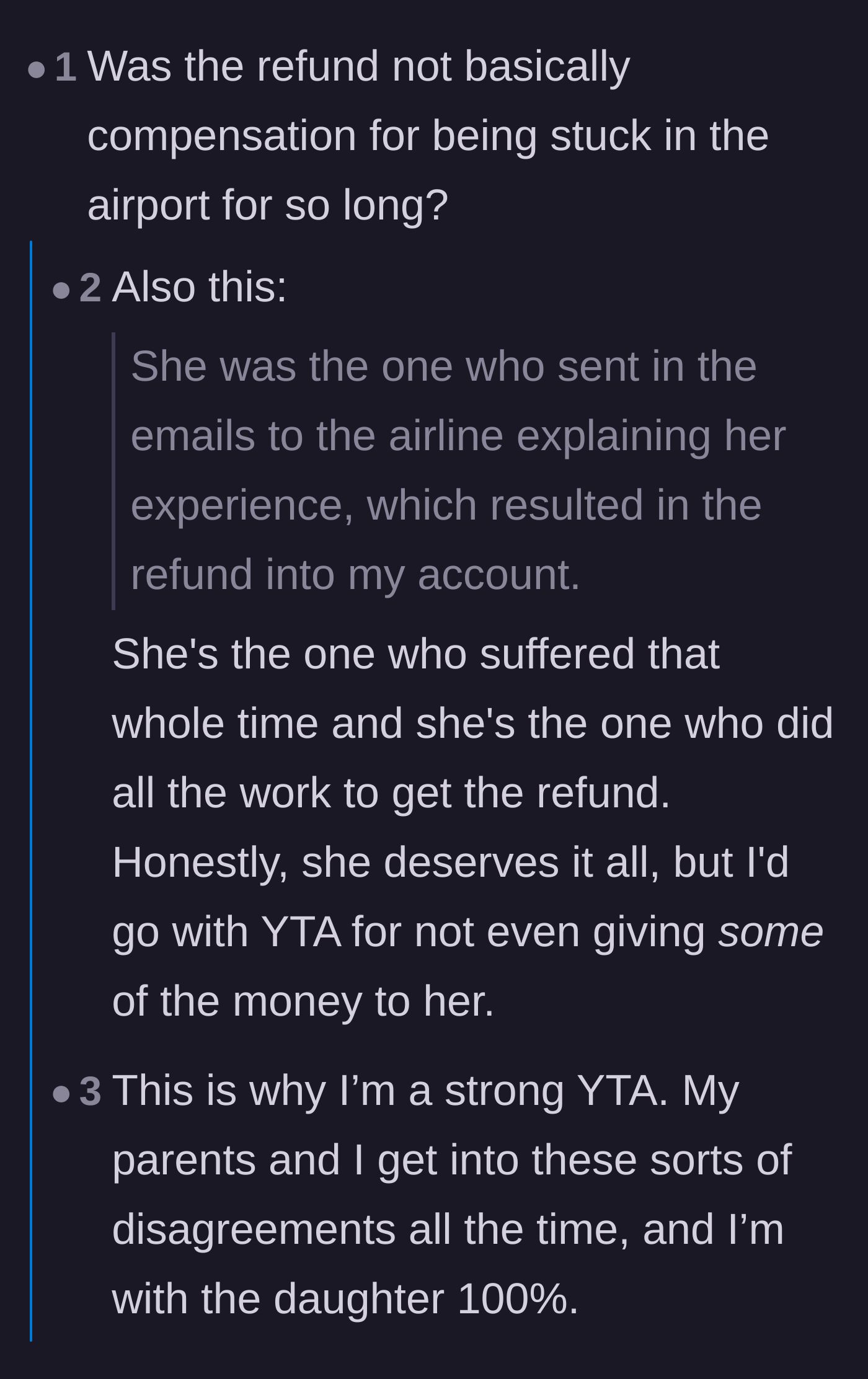 Comment thread 5 - Outrage over the revelation that the father let his daughter sit in an airport for a day without offering to buy her a meal.