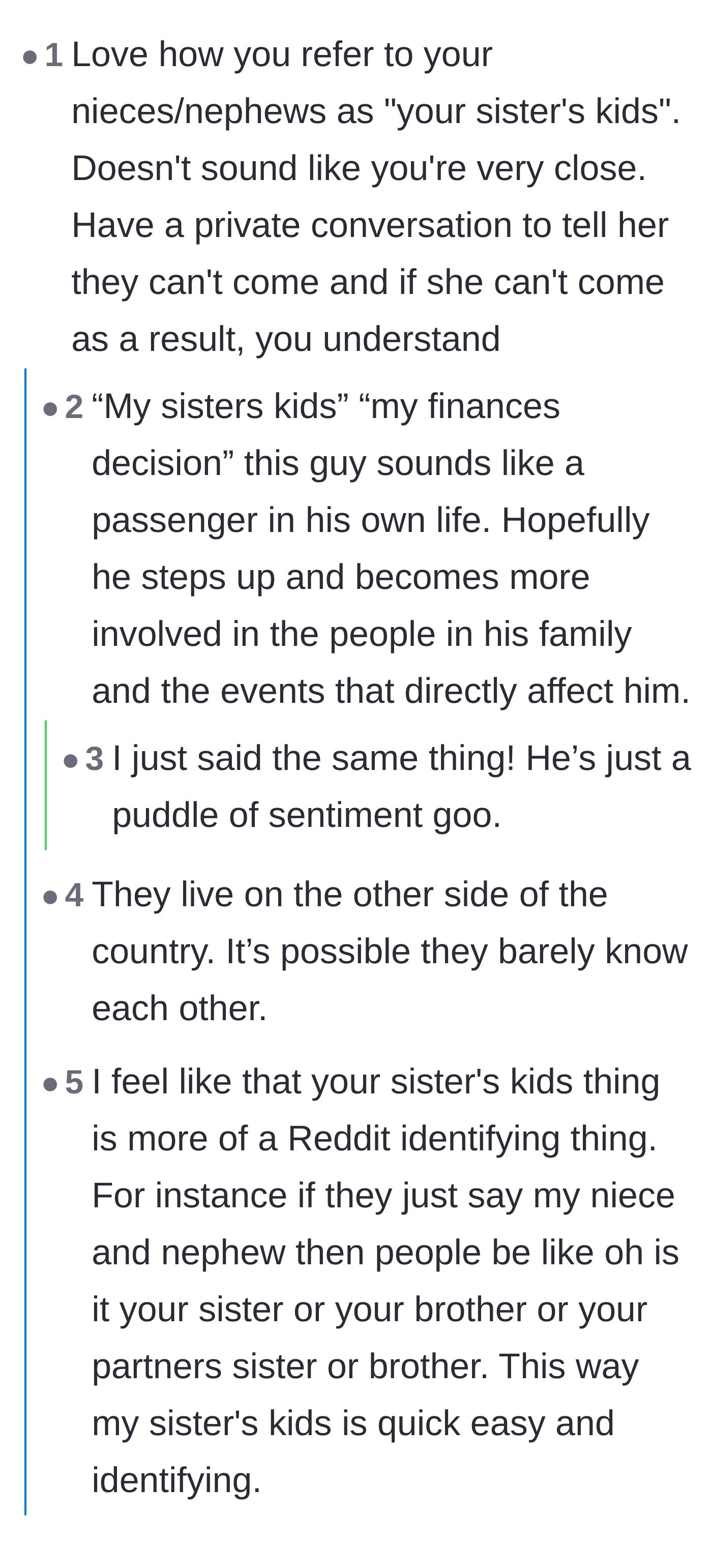 Comment thread 5 - Backlash over the groom calling his nieces and nephews 'his sister's kids.'