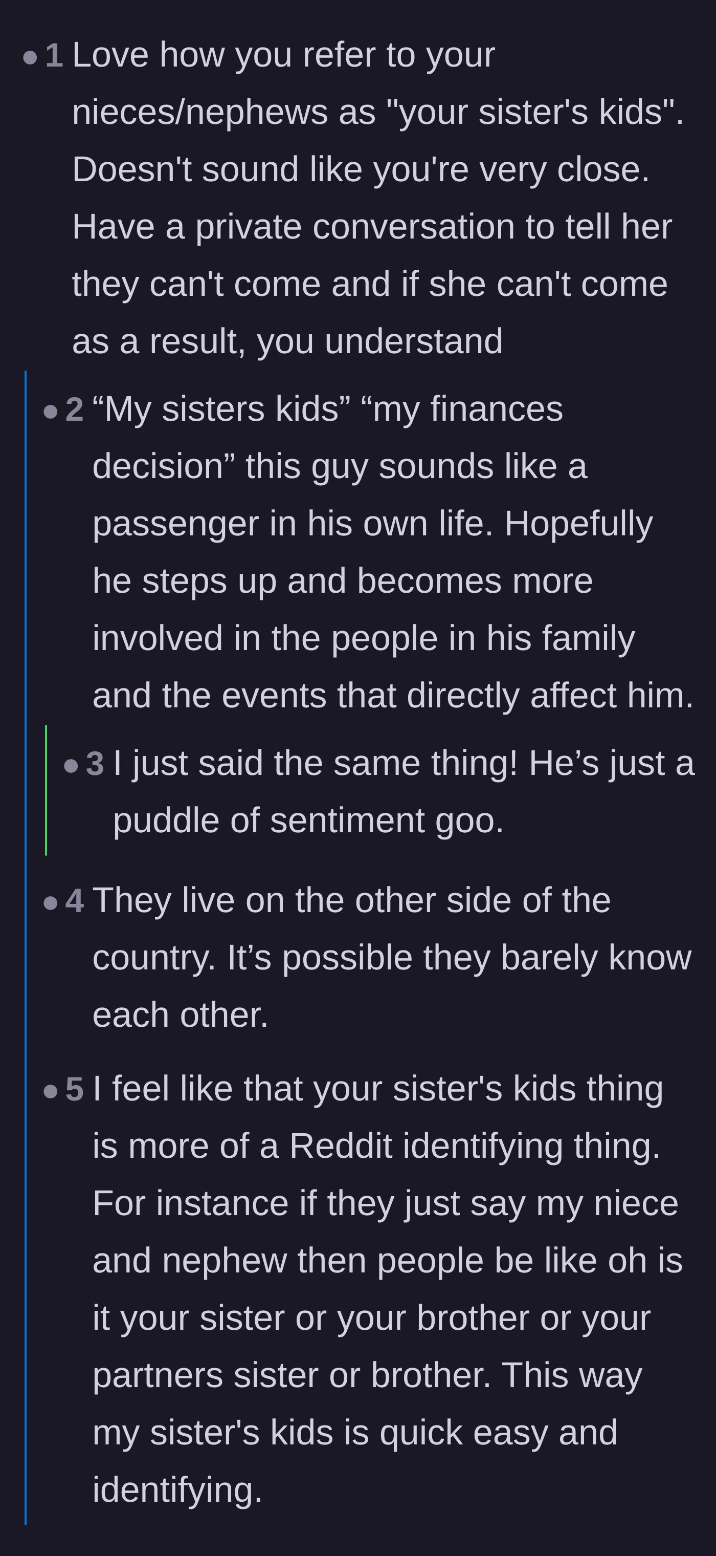 Comment thread 5 - Backlash over the groom calling his nieces and nephews 'his sister's kids.'