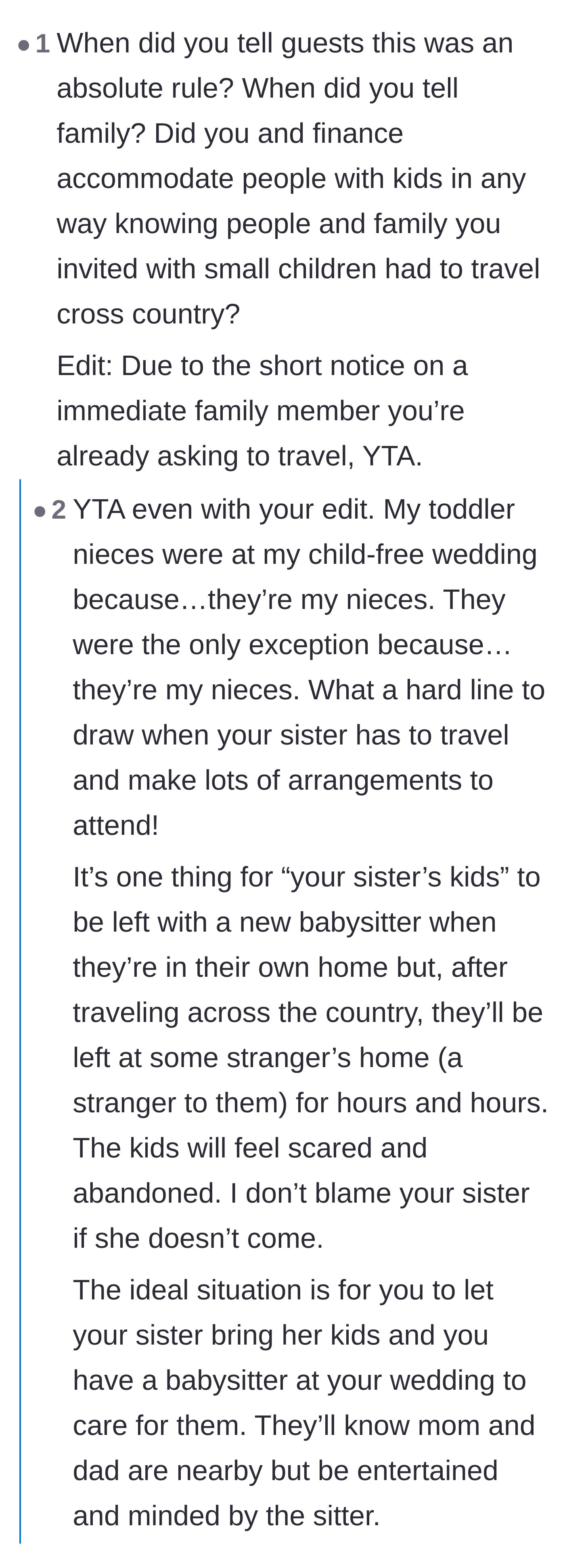 Comment thread 6 - Debate on why immediate nieces and nephews weren't granted an exception to the child-free rule.