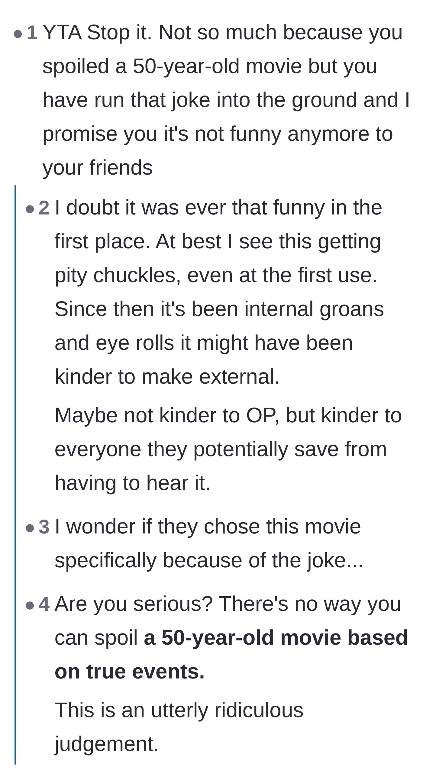 Comment thread 1 - Discussion about how the running joke was never funny to begin with and caused internal groans.