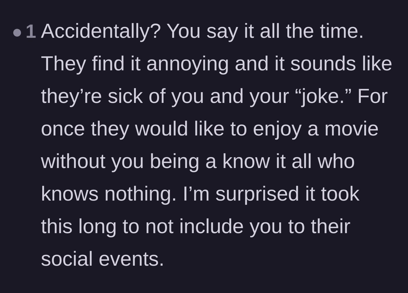 Comment thread 5 - A harsh comment suggesting the friend group is sick of the main character and used this as an excuse to exclude him.