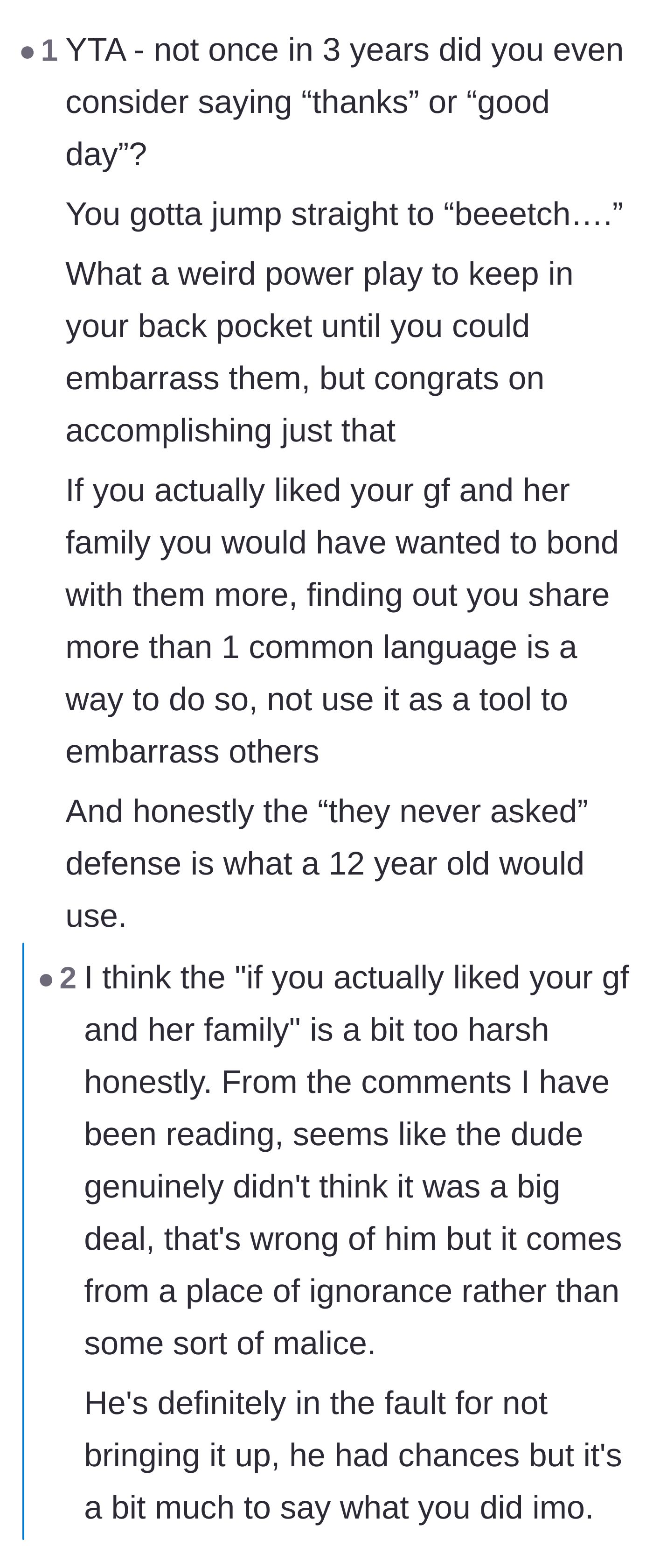 Comment thread 4 - Accusations that the boyfriend held onto his secret just to pull off a dramatic shock moment