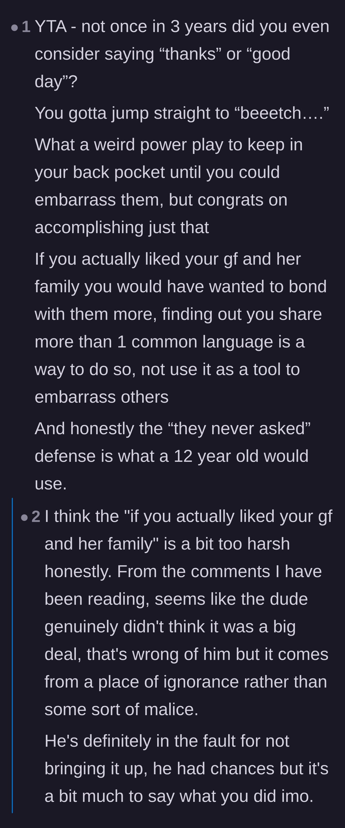Comment thread 4 - Accusations that the boyfriend held onto his secret just to pull off a dramatic shock moment