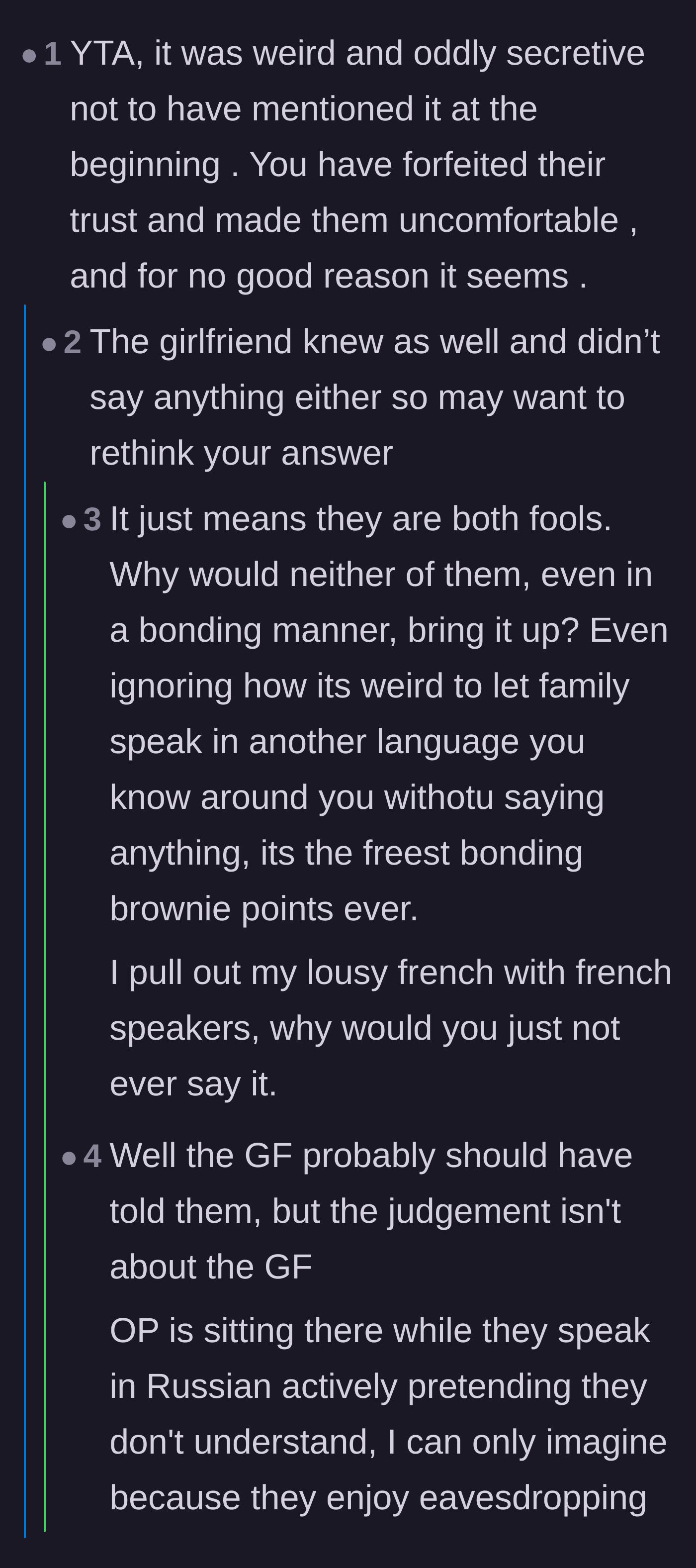 Comment thread 5 - Discussions about broken trust and the weirdness of pretending not to understand conversations