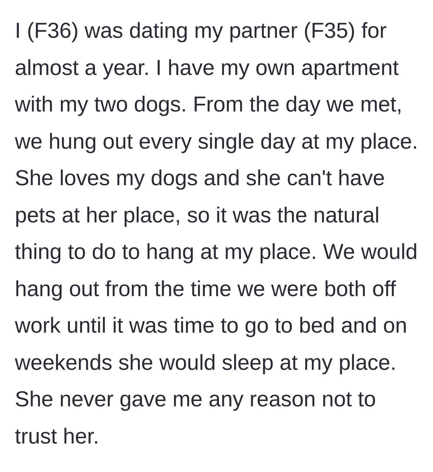 Story part 1 - A couple hanging out comfortably in a pet-friendly apartment.
