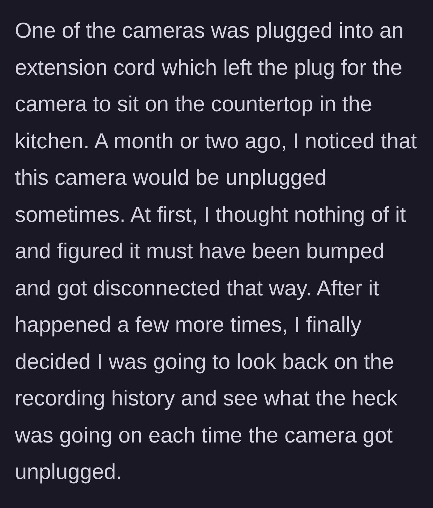 Story part 3 - A kitchen camera sitting unplugged on a countertop.