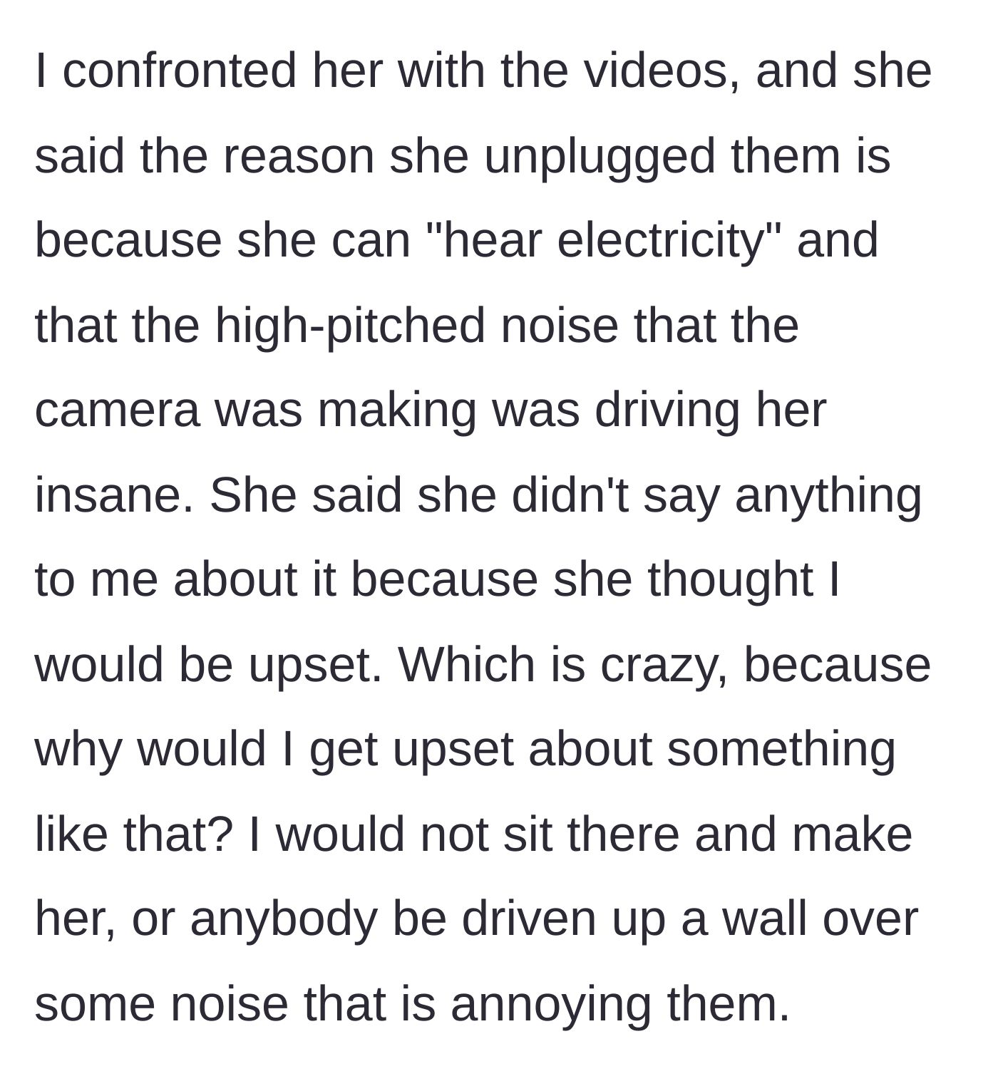 Story part 7 - An argument where a woman claims a high-pitched electrical noise is bothering her ears.