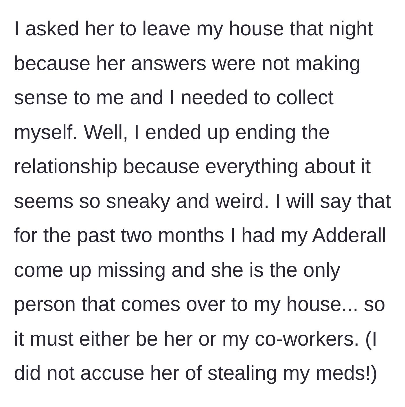 Story part 8 - A woman asking her partner to leave the apartment, with a bottle of prescription medication visible in the background.