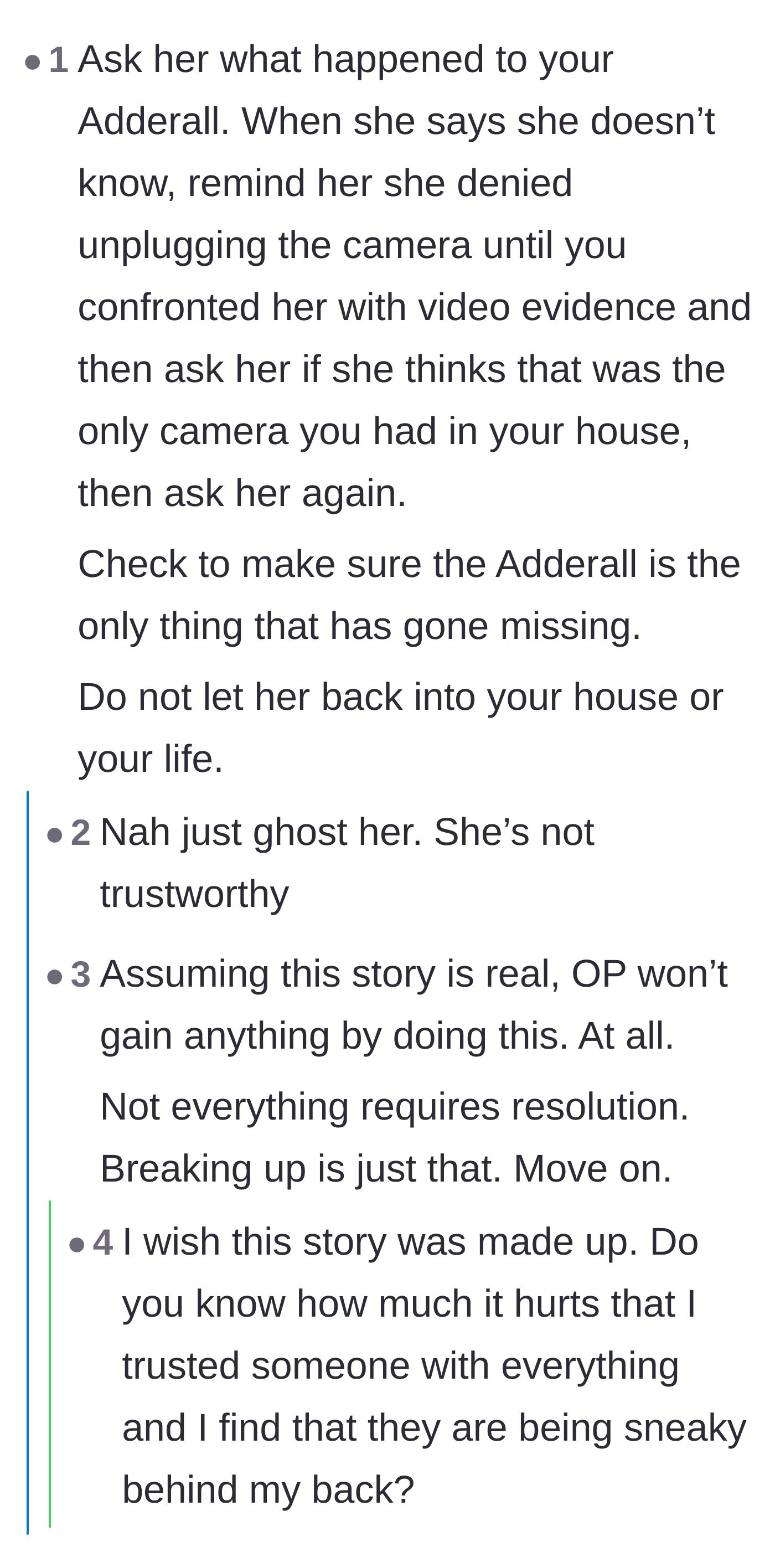 Comment thread 3 - Advice on bluffing the ex to force a confession, alongside the main character's heartbreaking response.