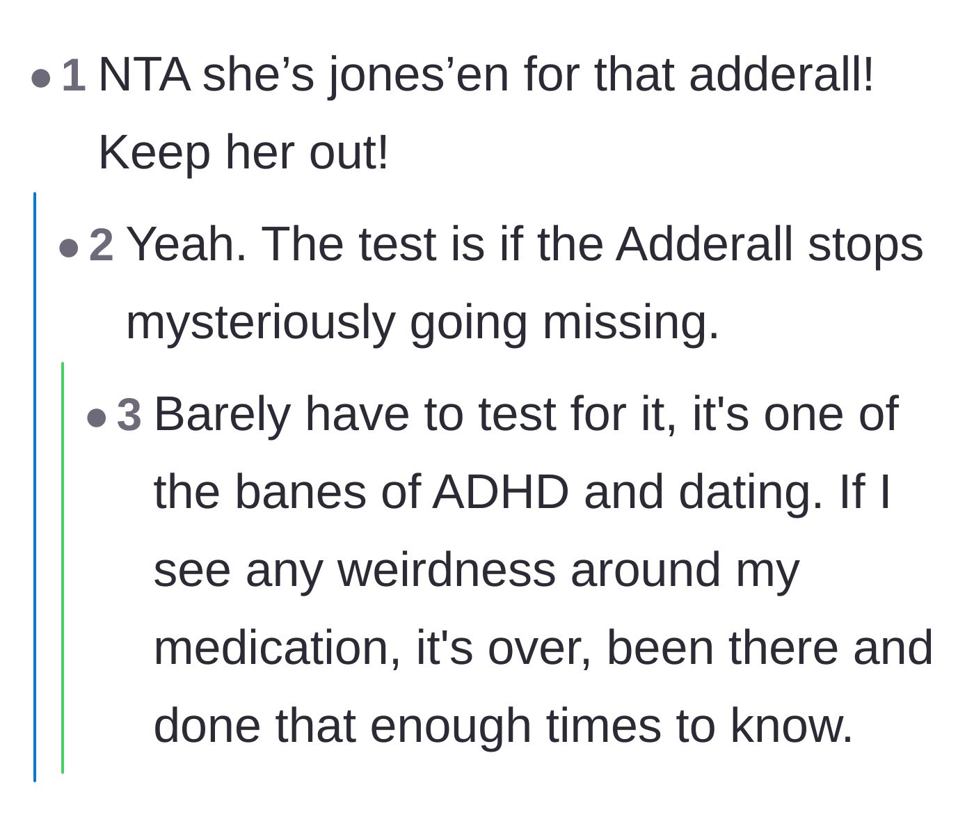 Comment thread 5 - Users pointing out that missing ADHD medication is a massive and common red flag in dating.